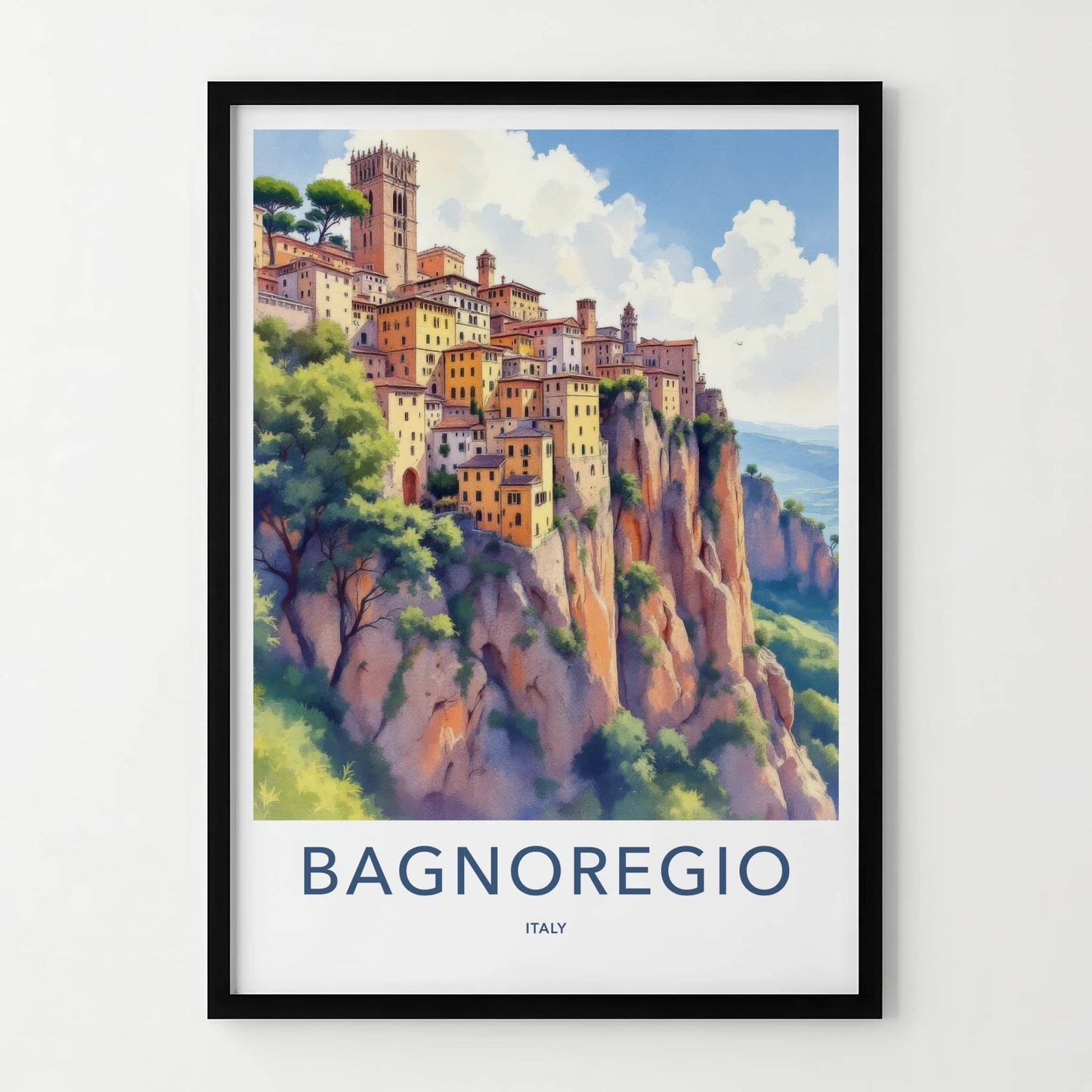 Bagnoregio Poster - Italy Travel Art - Village Perched Cliff Home Decor