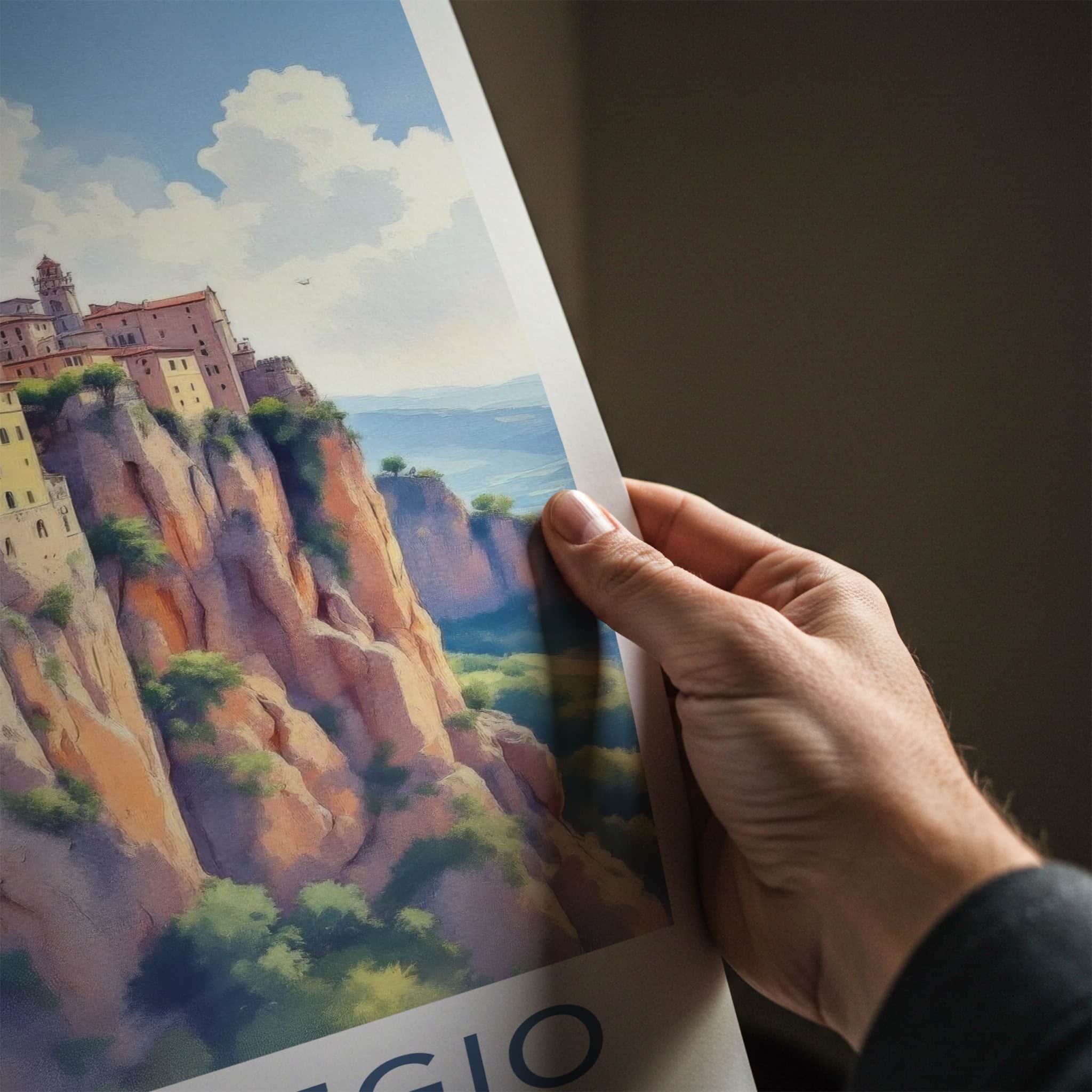 Bagnoregio Poster - Italy Travel Art - Village Perched Cliff Home Decor