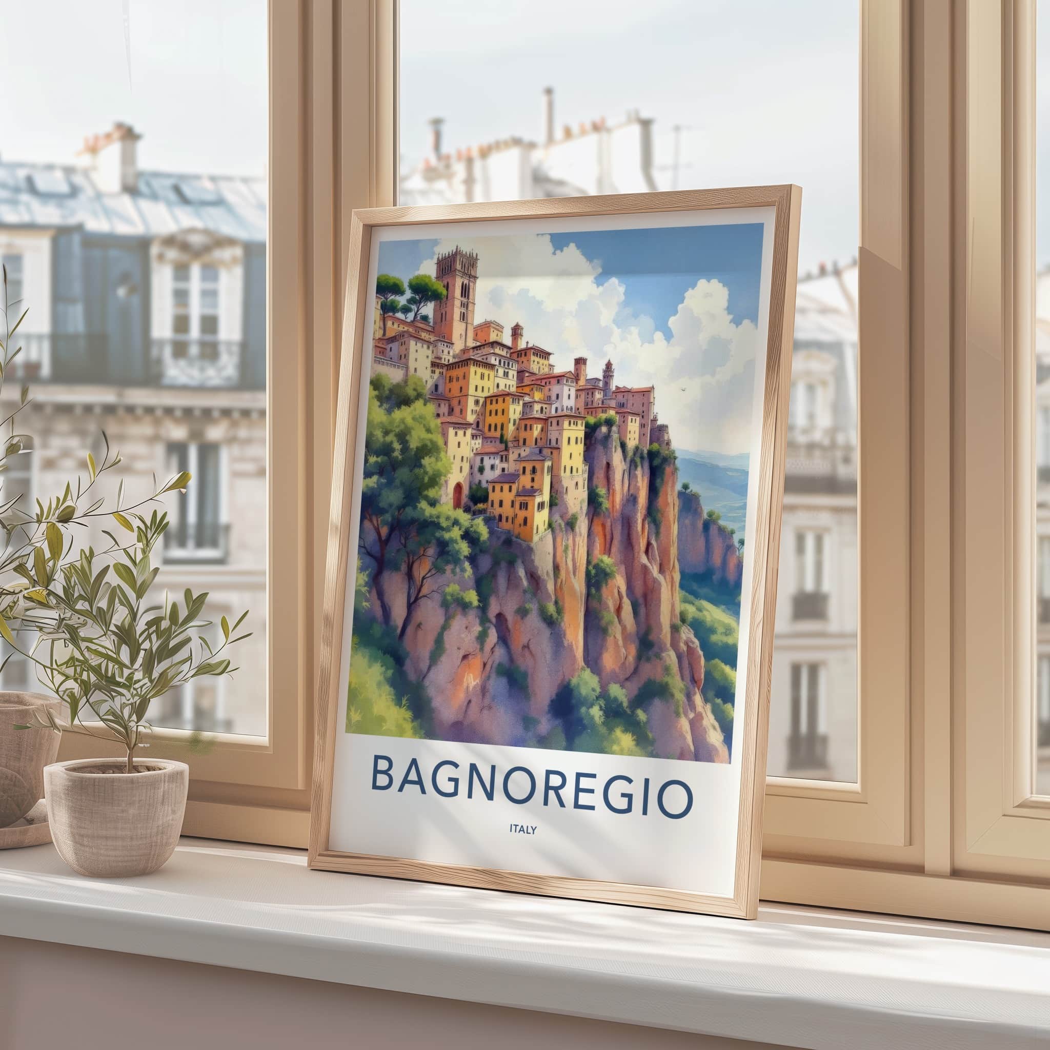 Bagnoregio Poster - Italy Travel Art - Village Perched Cliff Home Decor