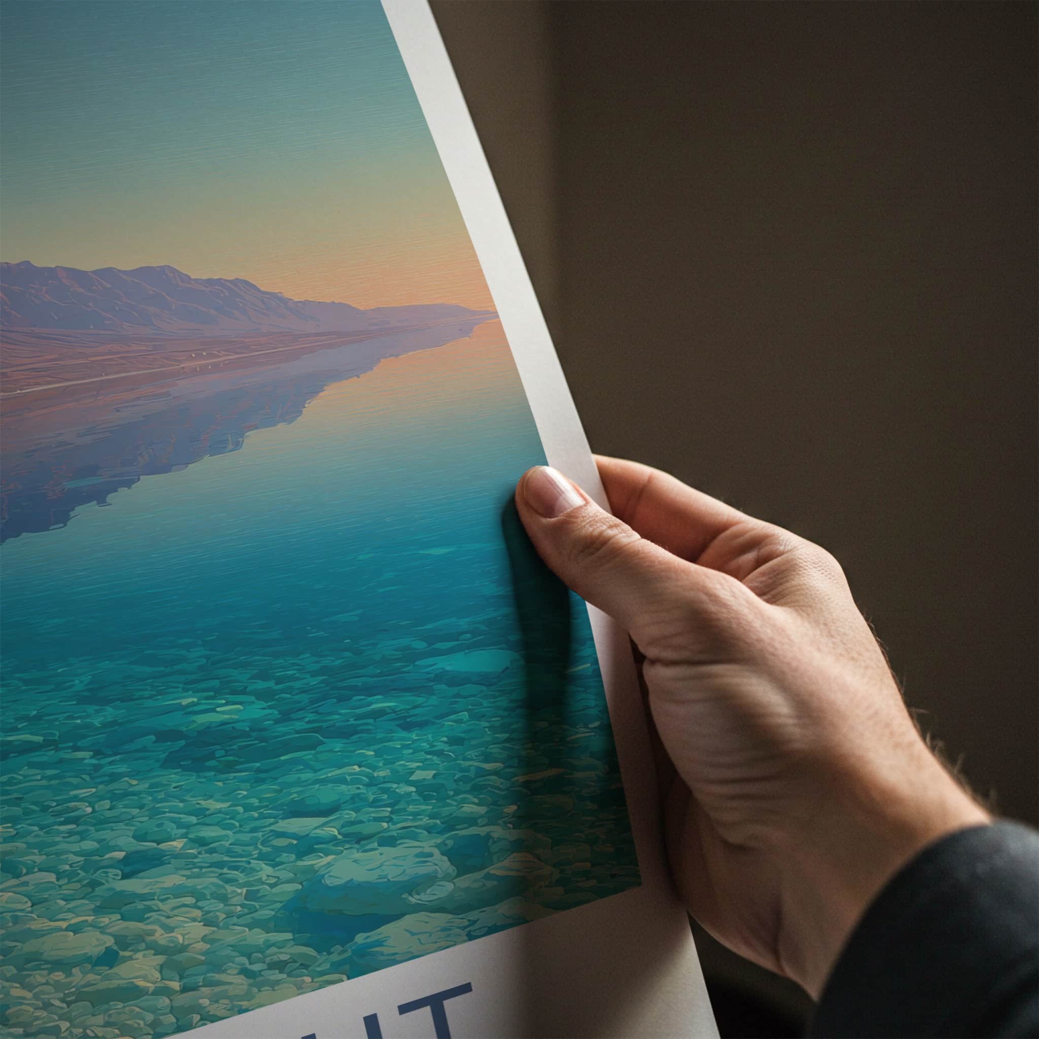 Bahr-Lut Poster - Palestine Wall Art - Clear Shoreline Reflection Home Decor