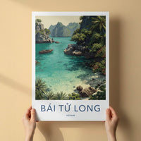 Bai Tu Long Poster - Vietnam Travel Art - Emerald Waters Boat Home Art