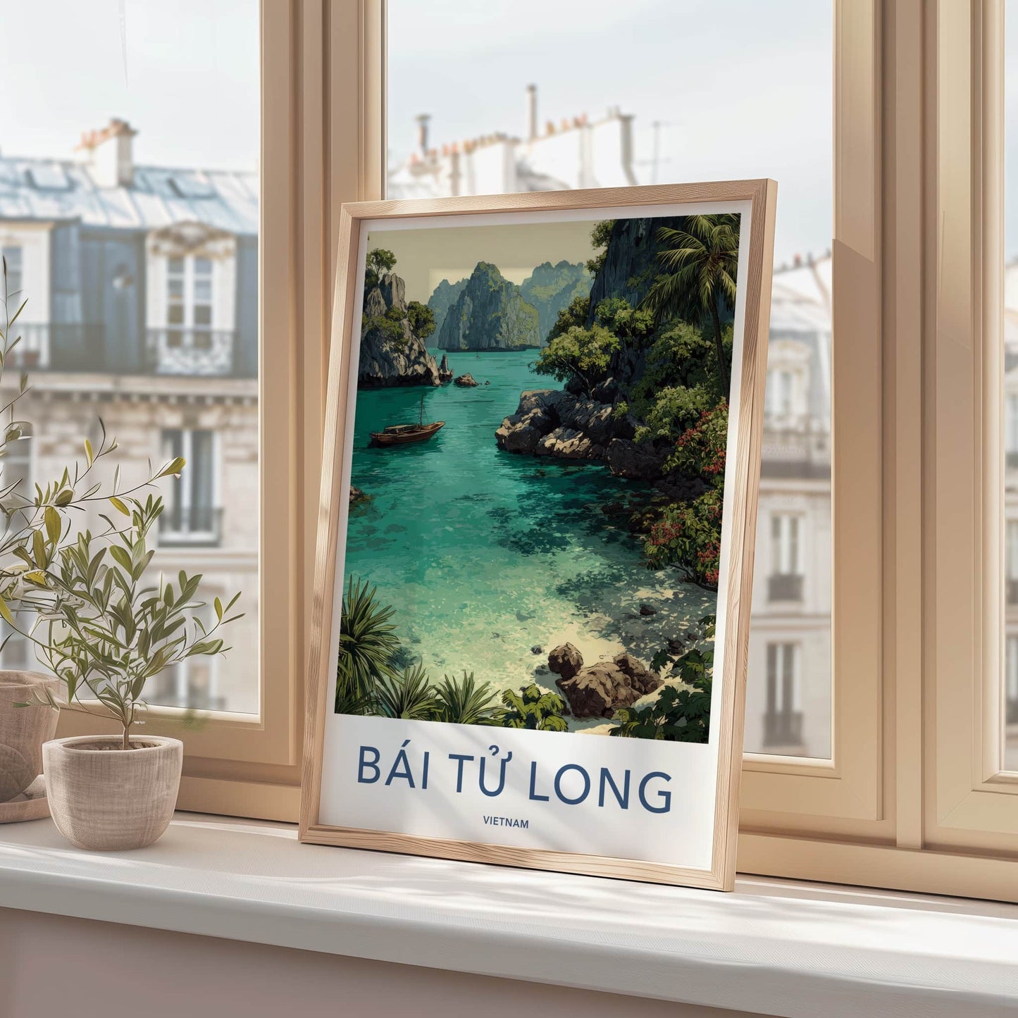 Bai Tu Long Poster - Vietnam Travel Art - Emerald Waters Boat Home Art