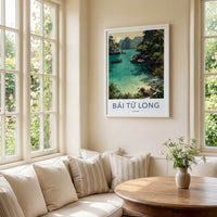 Bai Tu Long Poster - Vietnam Travel Art - Emerald Waters Boat Home Art