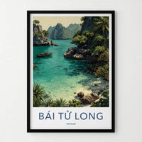 Bai Tu Long Poster - Vietnam Travel Art - Emerald Waters Boat Home Art