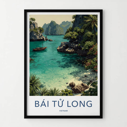 Bai Tu Long Poster - Vietnam Travel Art - Emerald Waters Boat Home Art