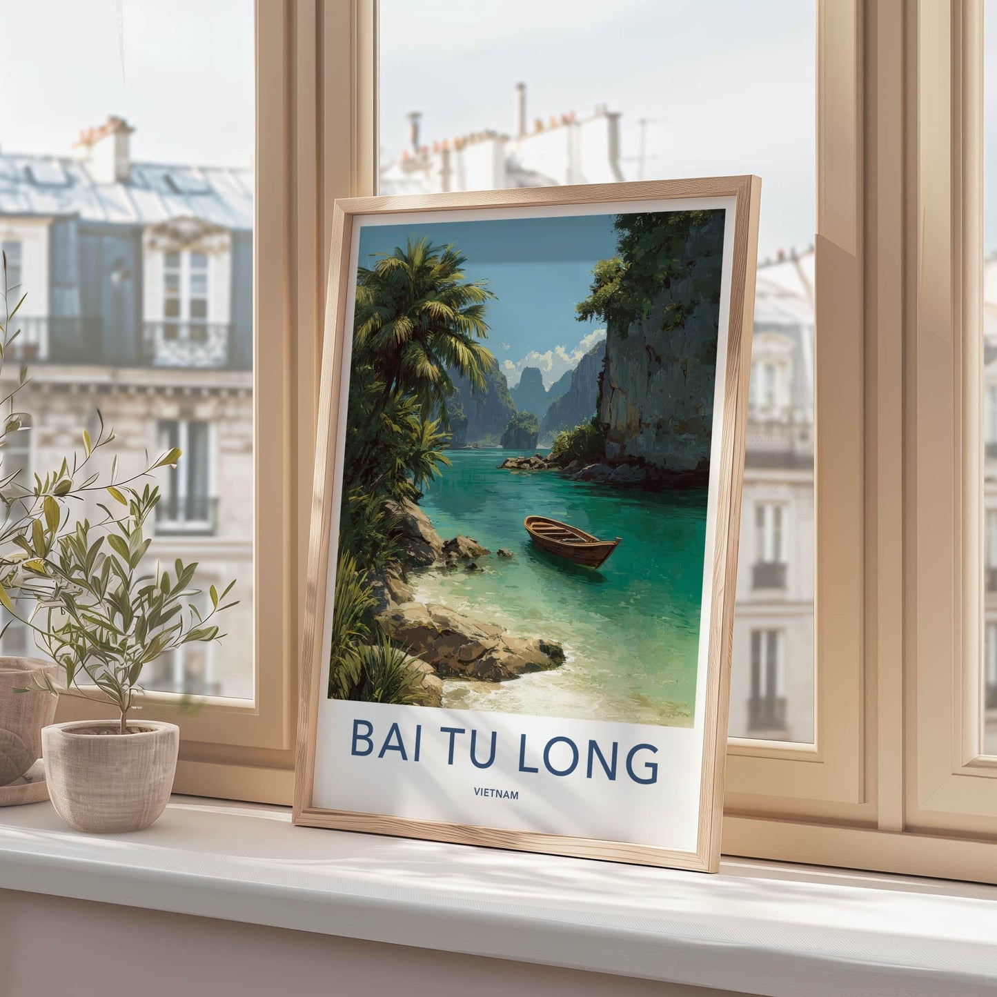 Bai Tu Long Poster - Vietnam Travel Art - Wooden Boat Scene Home Decor