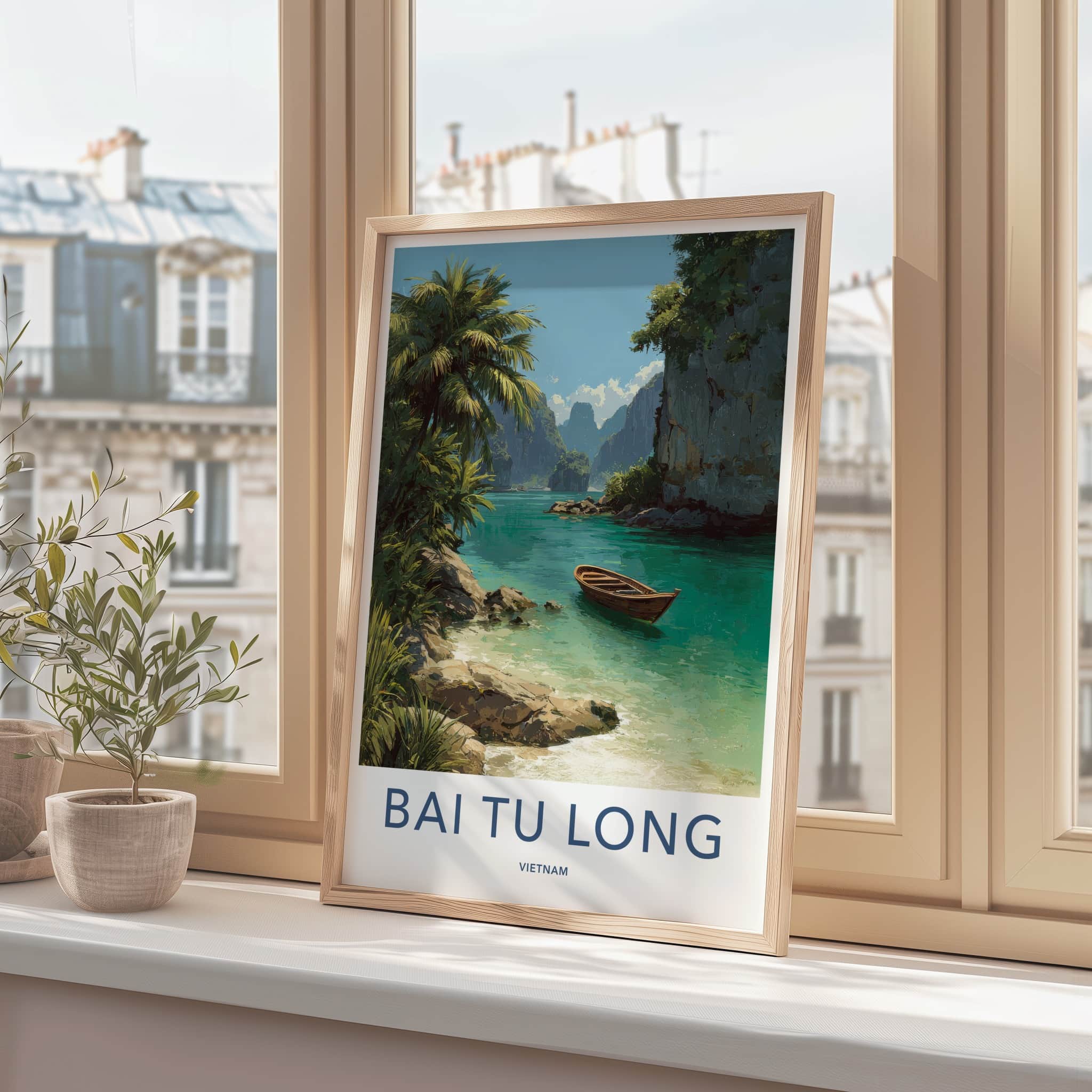 Bai Tu Long Poster - Vietnam Travel Art - Wooden Boat Scene Home Decor