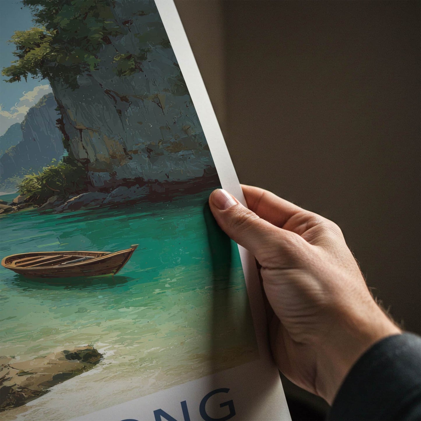 Bai Tu Long Poster - Vietnam Travel Art - Wooden Boat Scene Home Decor