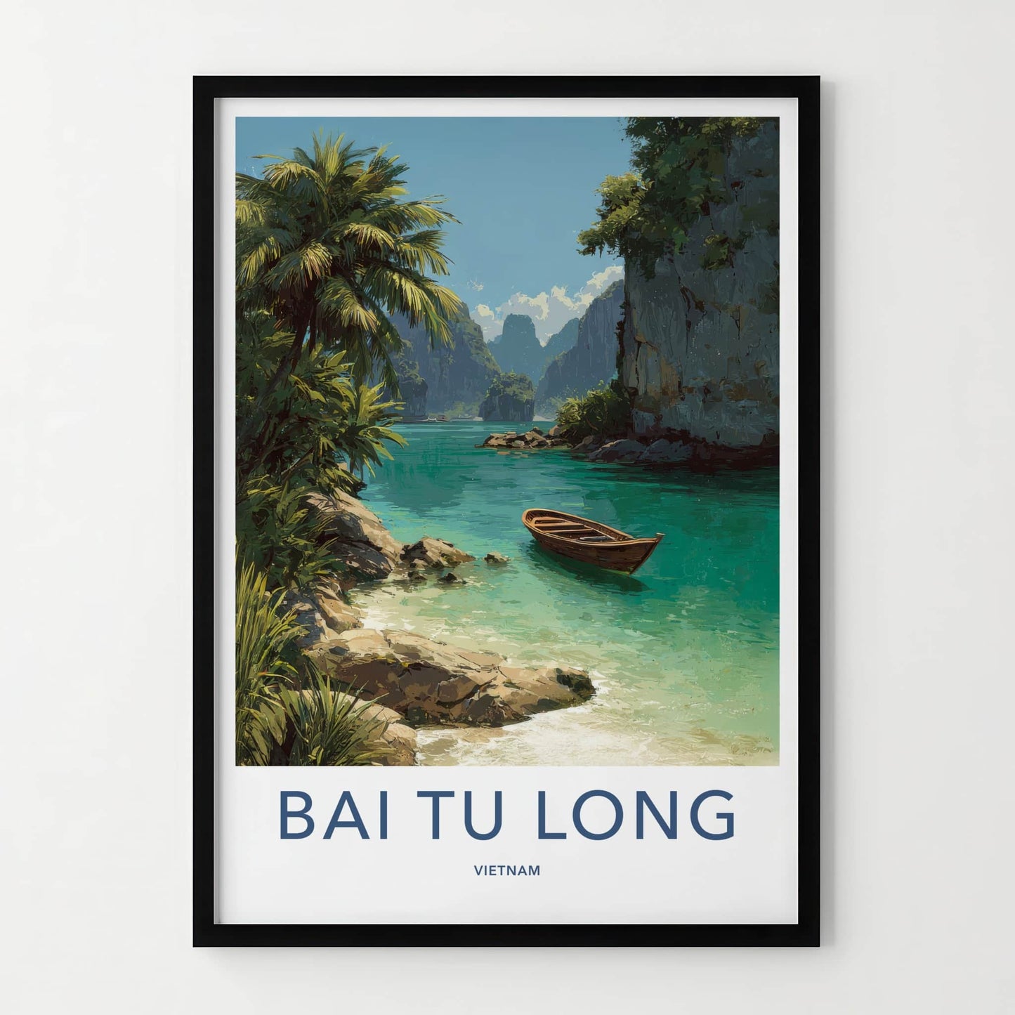 Bai Tu Long Poster - Vietnam Travel Art - Wooden Boat Scene Home Decor