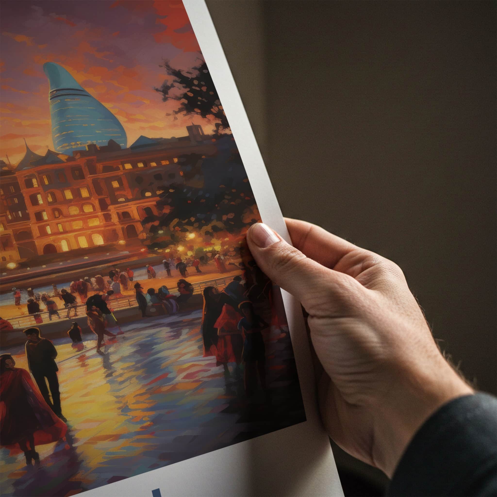 Baku Poster - Azerbaijan Travel Art - Vibrant City Evening Wall Decor