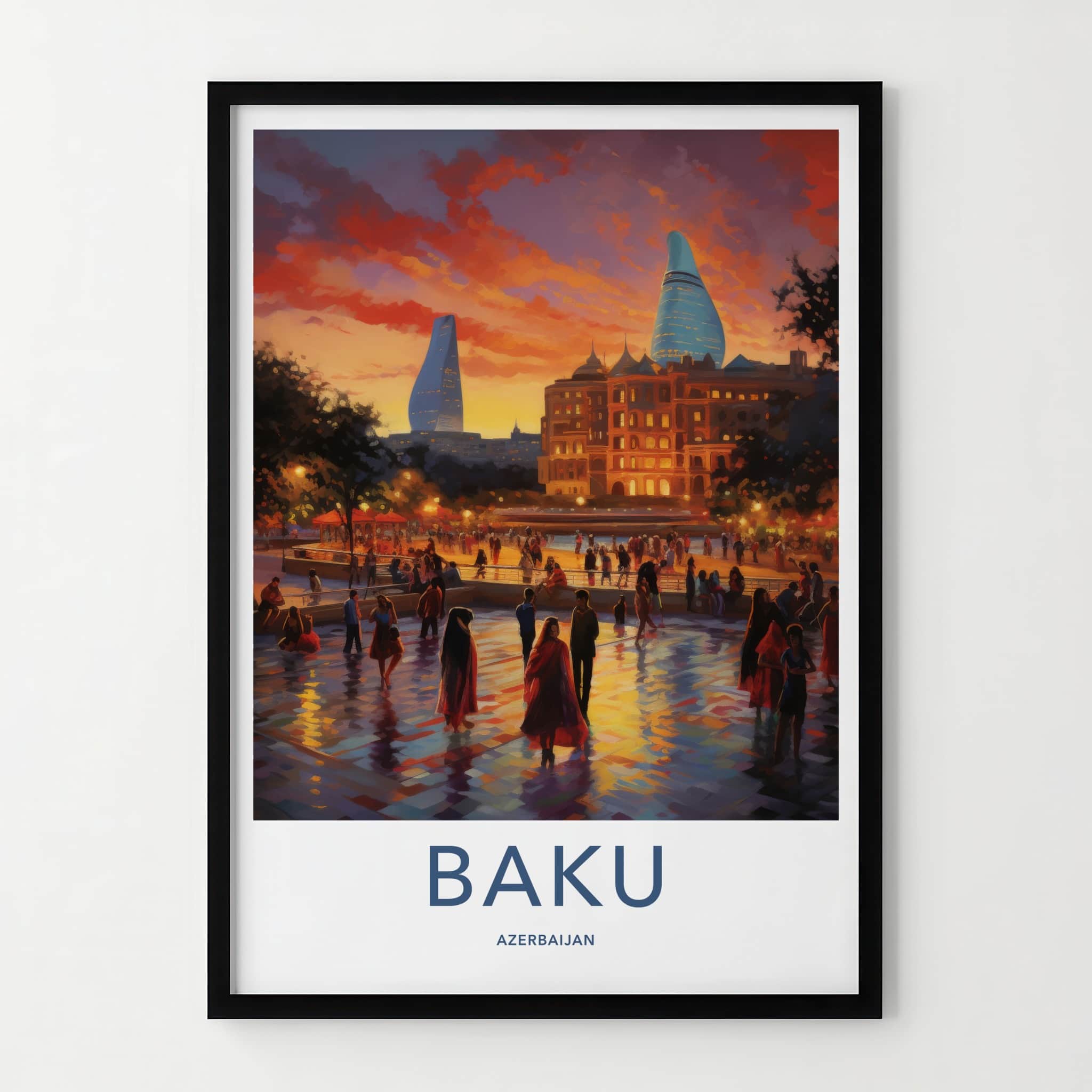 Baku Poster - Azerbaijan Travel Art - Vibrant City Evening Wall Decor