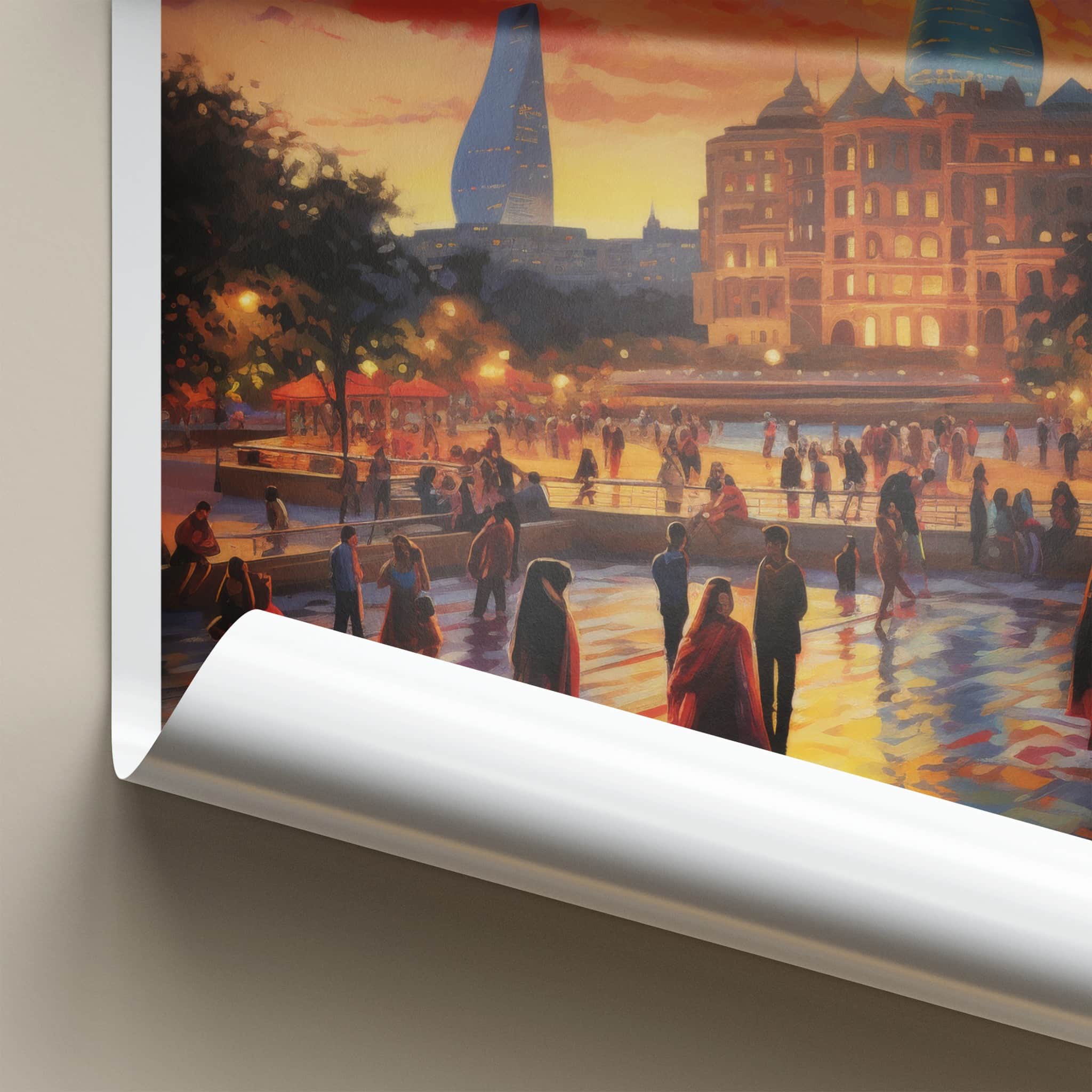 Baku Poster - Azerbaijan Travel Art - Vibrant City Evening Wall Decor