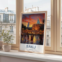 Baku Poster - Azerbaijan Travel Art - Vibrant City Evening Wall Decor