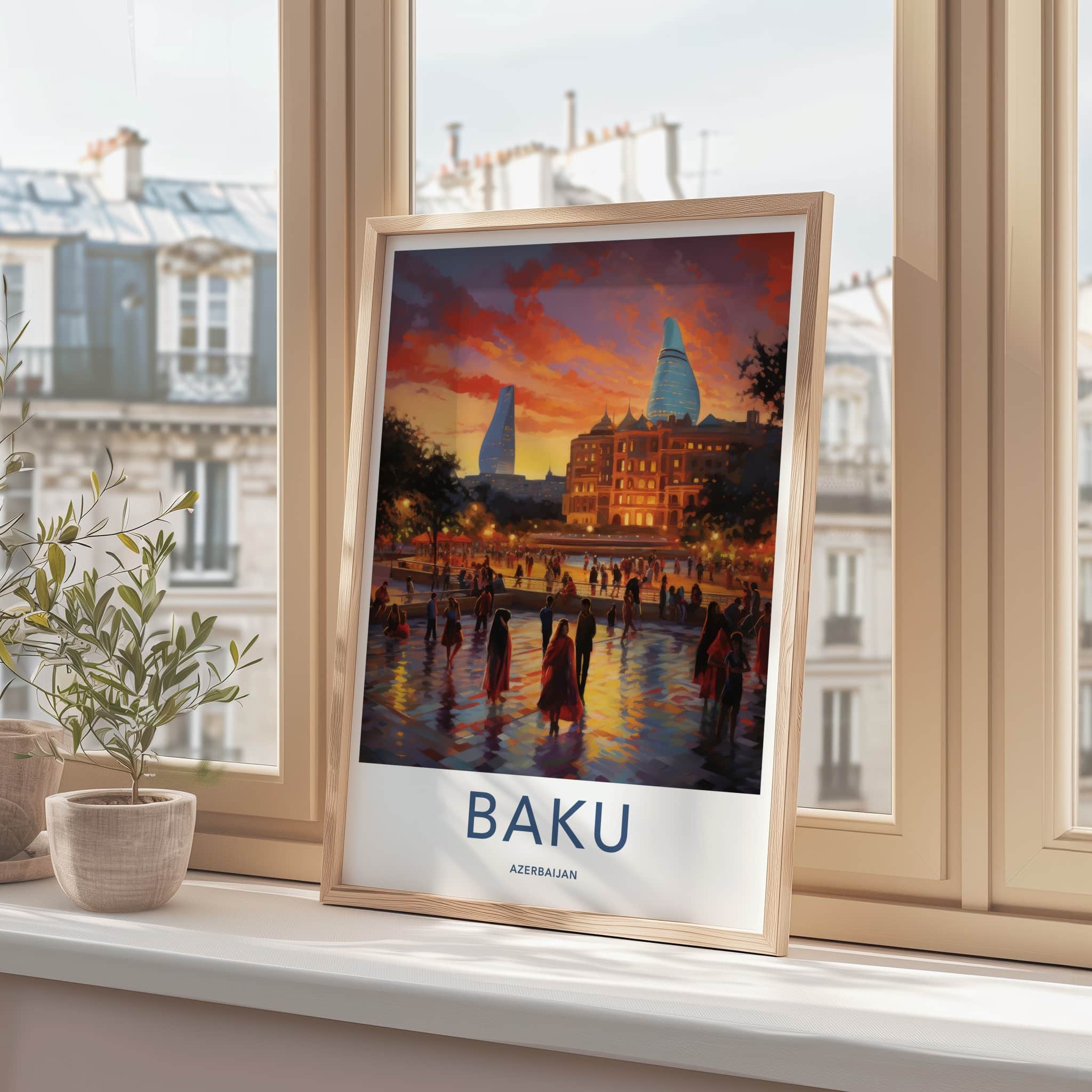Baku Poster - Azerbaijan Travel Art - Vibrant City Evening Wall Decor