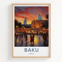 Baku Poster - Azerbaijan Travel Art - Vibrant City Evening Wall Decor