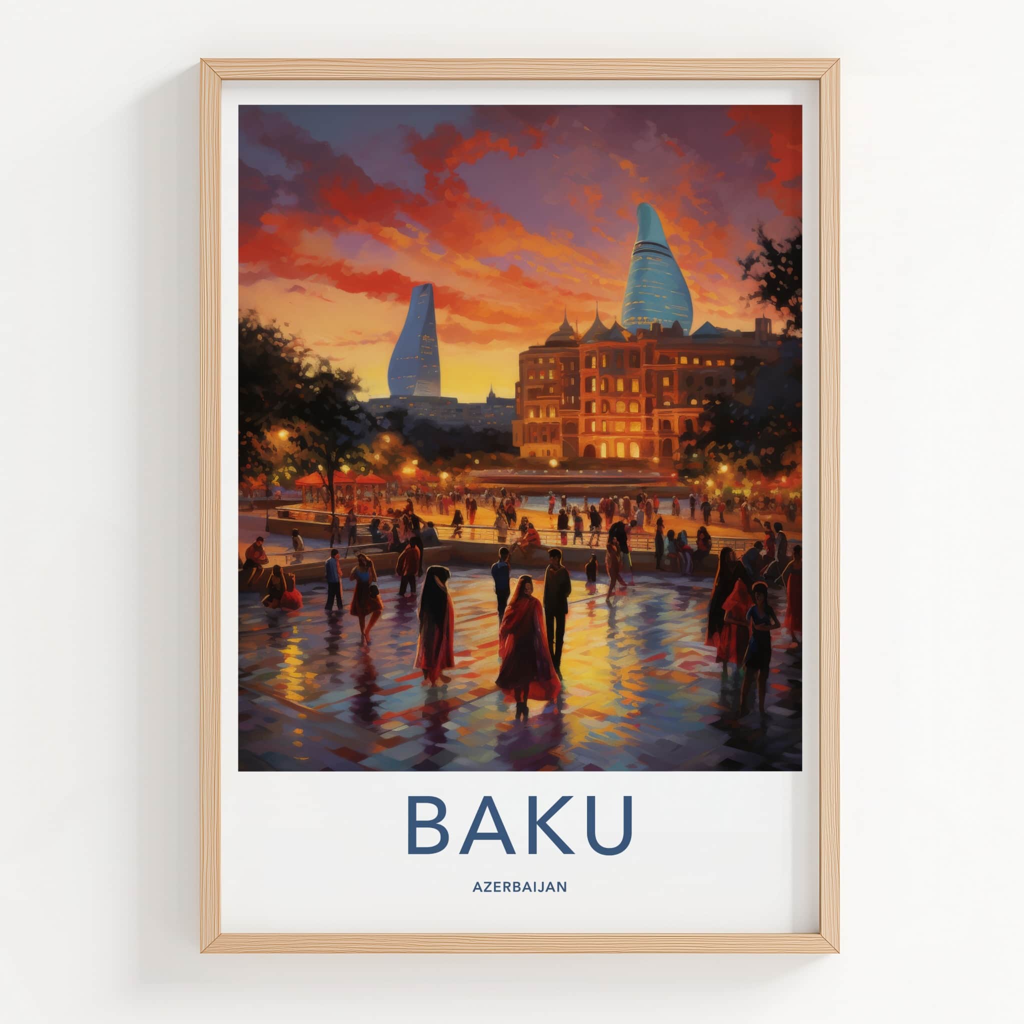 Baku Poster - Azerbaijan Travel Art - Vibrant City Evening Wall Decor