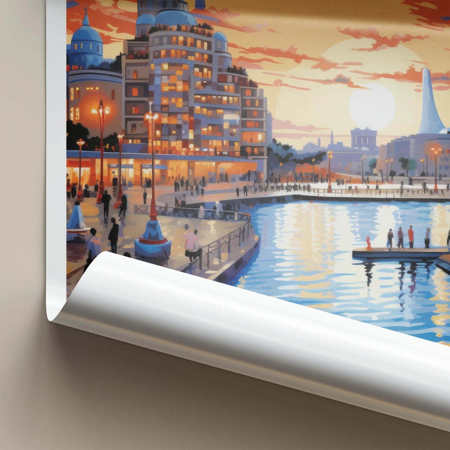 Baku Poster - Azerbaijan Travel Art - Vibrant City Sunset Home Decor