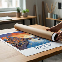Baku Poster - Azerbaijan Travel Art - Vibrant City Sunset Home Decor