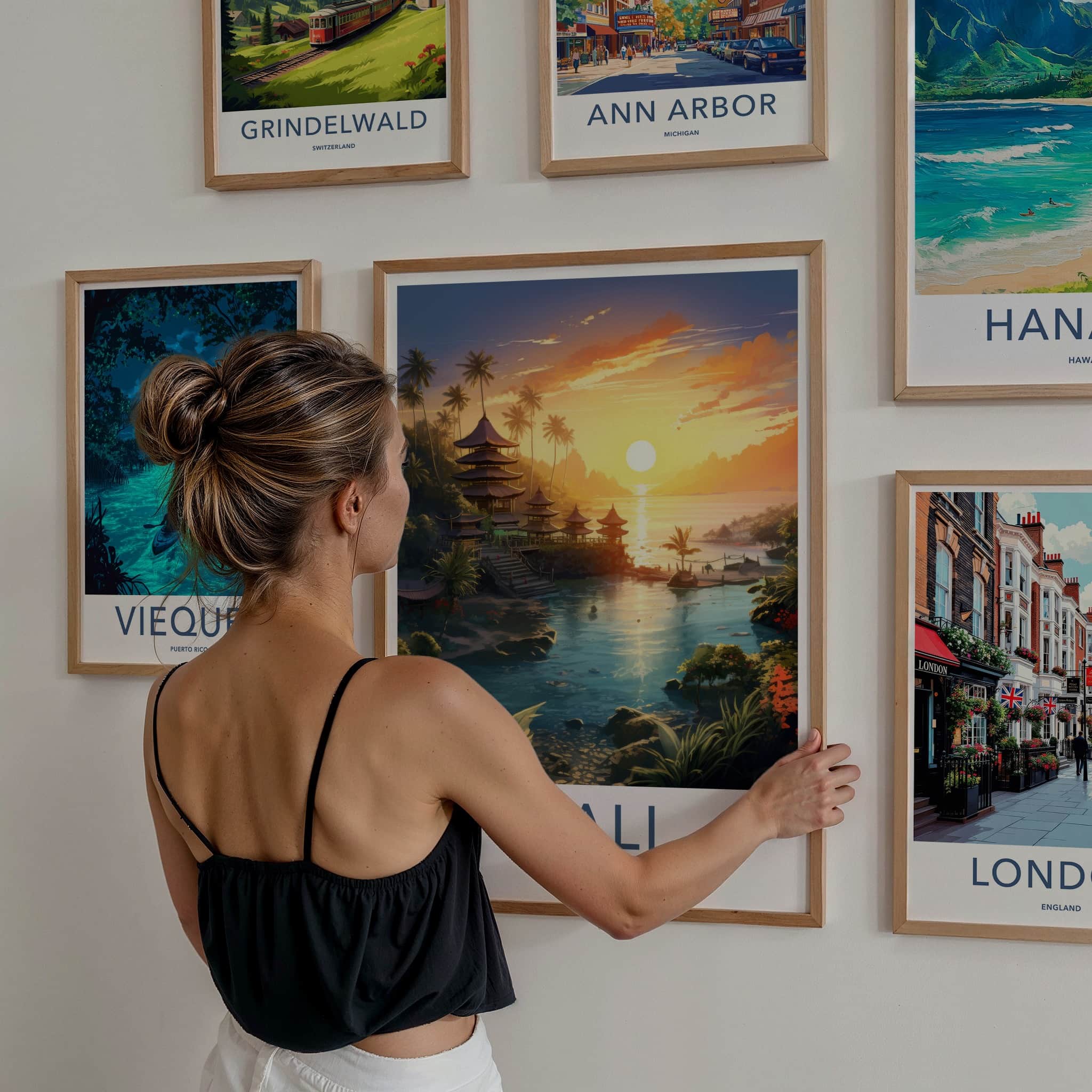 Bali Poster - Indonesia Travel Art - Island Temple Sunset Home Decor