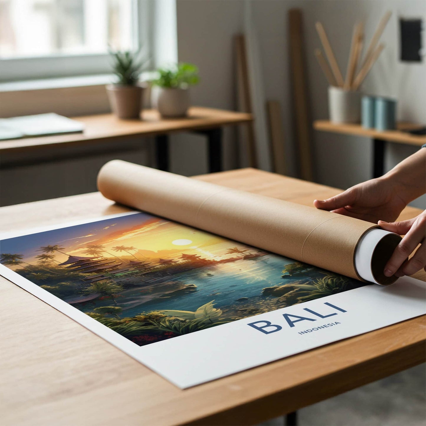 Bali Poster - Indonesia Travel Art - Island Temple Sunset Home Decor