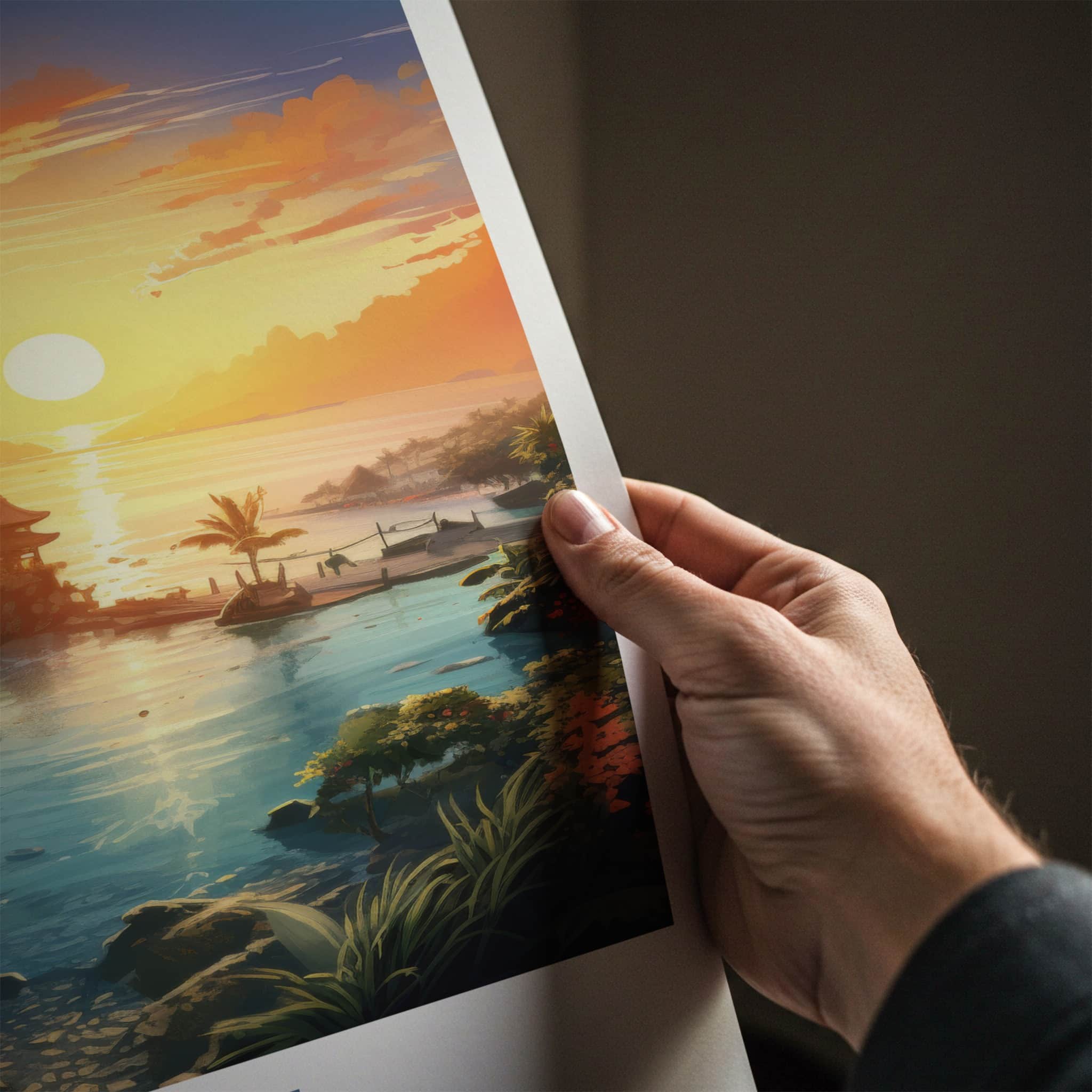 Bali Poster - Indonesia Travel Art - Island Temple Sunset Home Decor