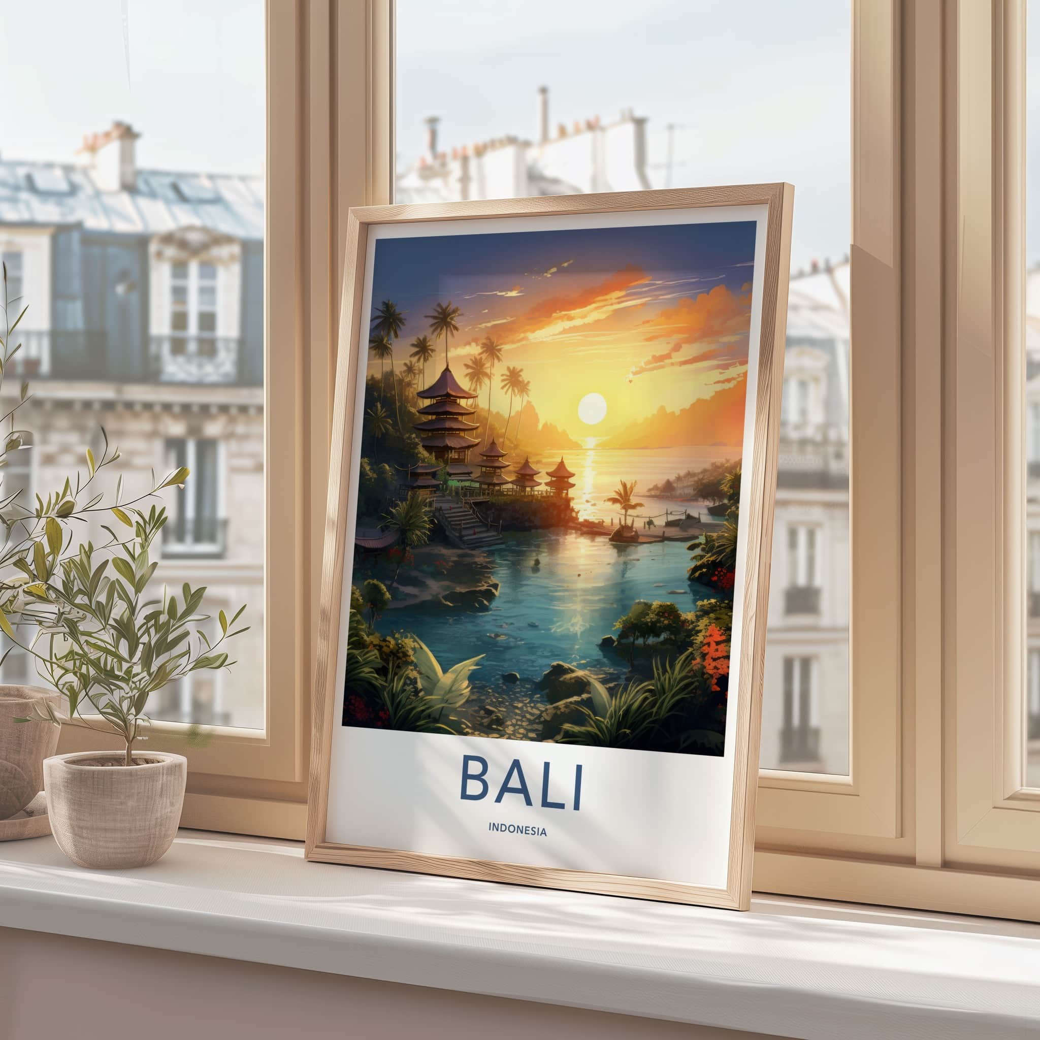 Bali Poster - Indonesia Travel Art - Island Temple Sunset Home Decor
