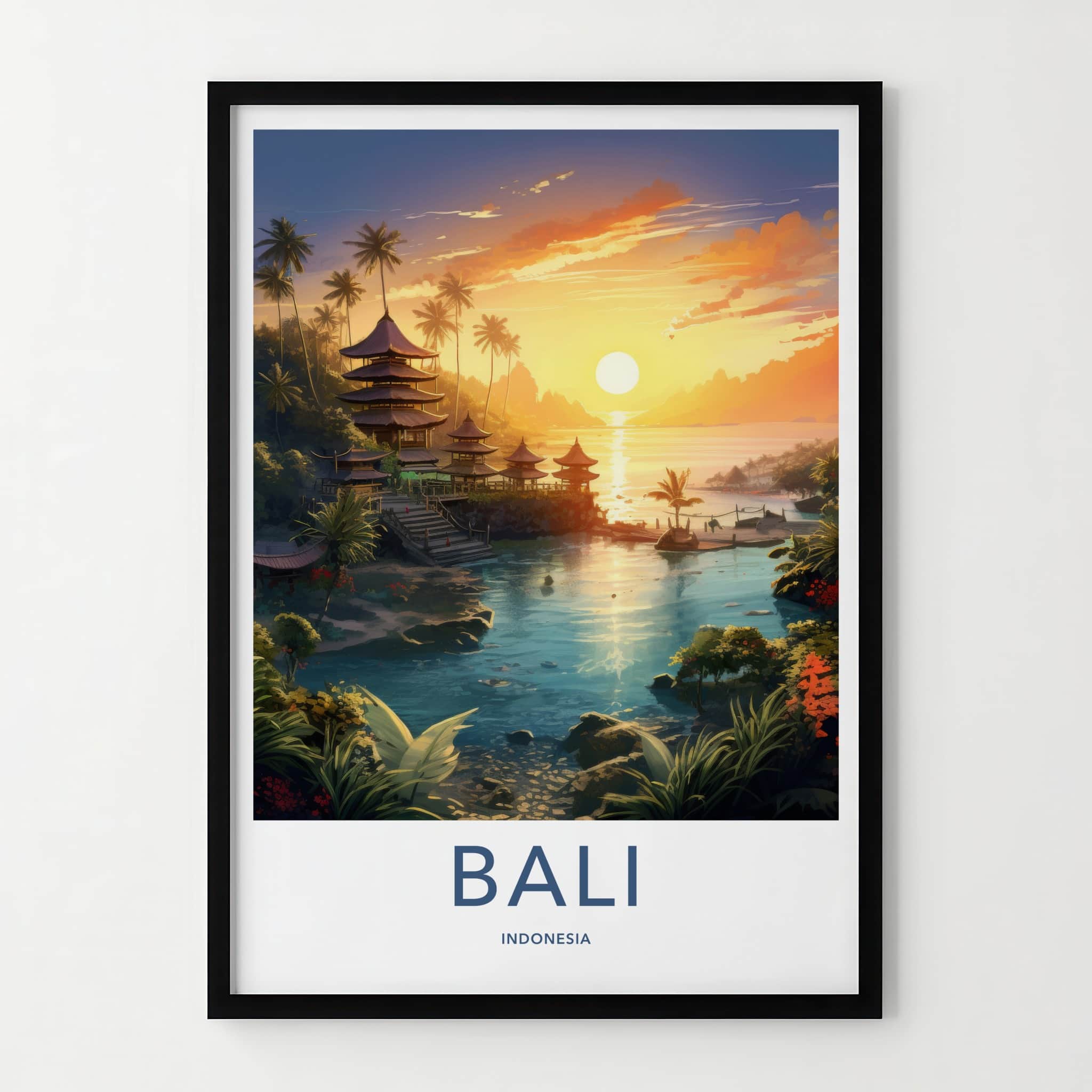Bali Poster - Indonesia Travel Art - Island Temple Sunset Home Decor