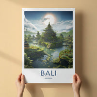 Bali Poster - Indonesia Travel Art - Lush Temple Landscape Home Decor