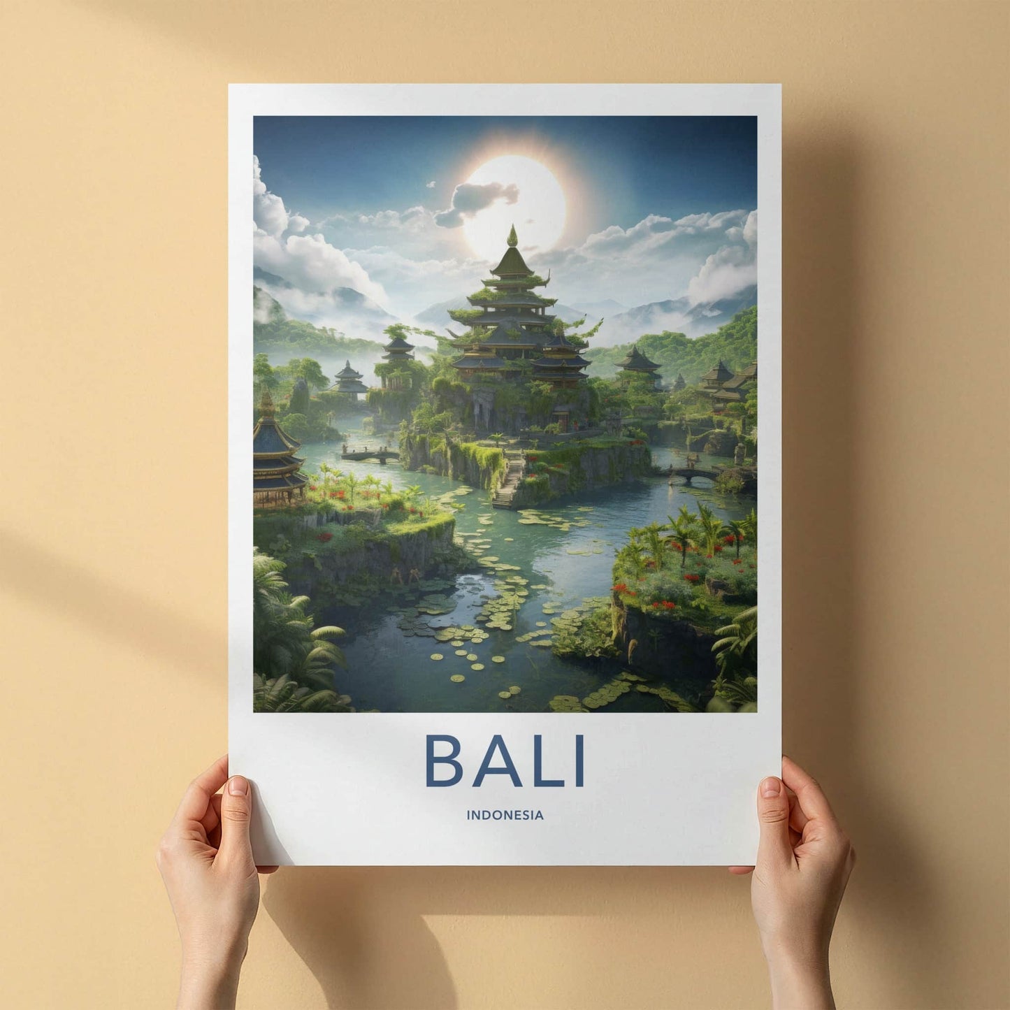 Bali Poster - Indonesia Travel Art - Lush Temple Landscape Home Decor