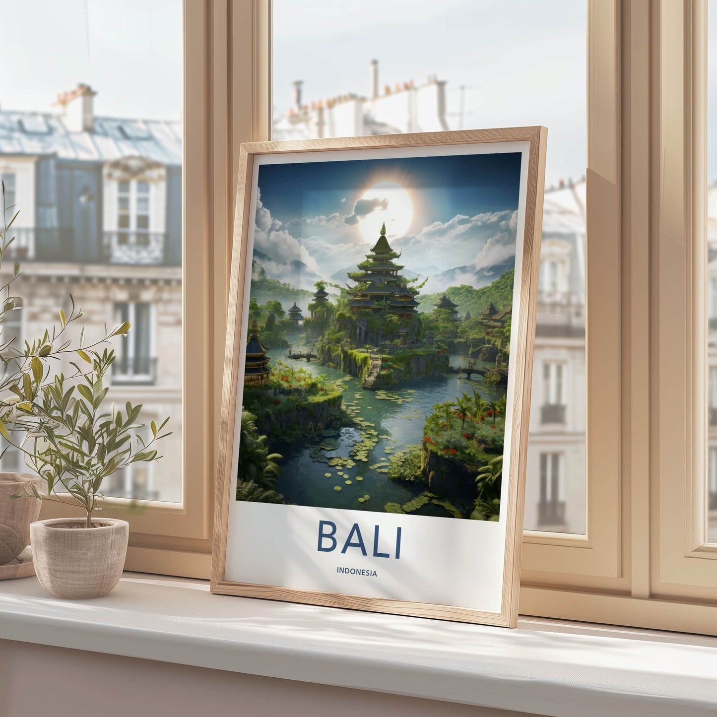 Bali Poster - Indonesia Travel Art - Lush Temple Landscape Home Decor