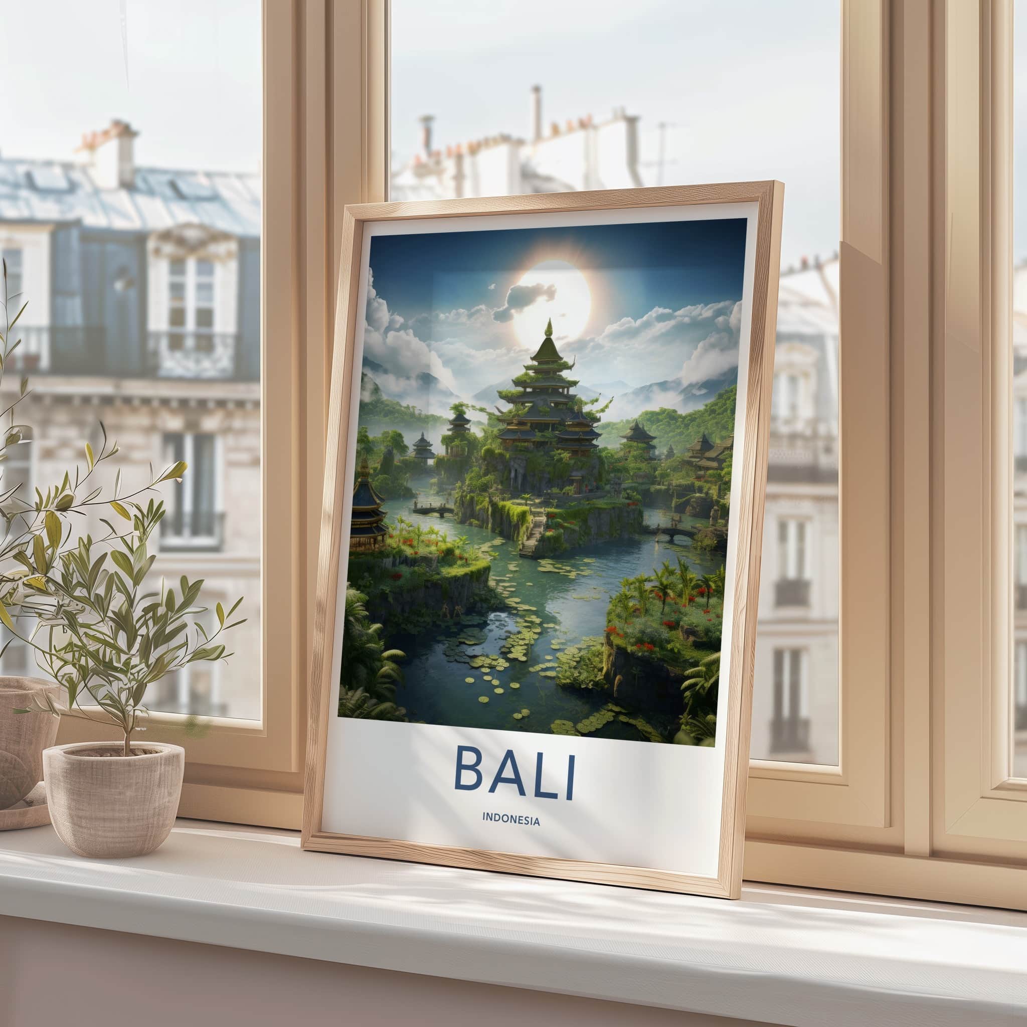 Bali Poster - Indonesia Travel Art - Lush Temple Landscape Home Decor