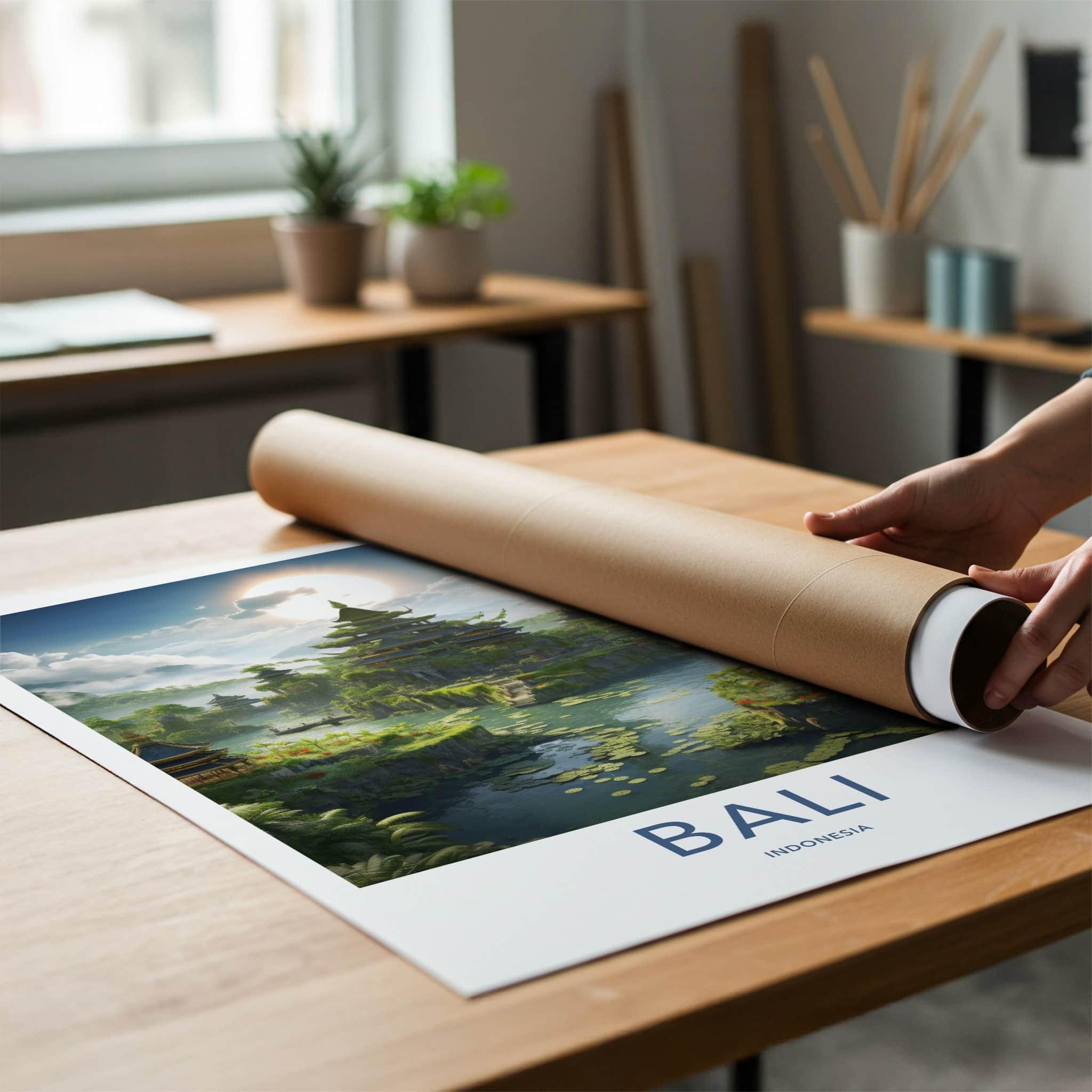 Bali Poster - Indonesia Travel Art - Lush Temple Landscape Home Decor
