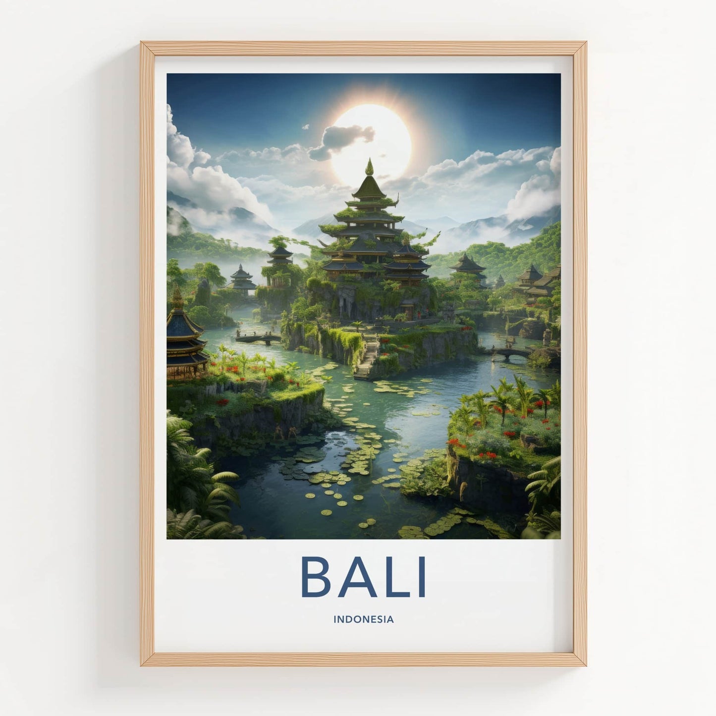 Bali Poster - Indonesia Travel Art - Lush Temple Landscape Home Decor