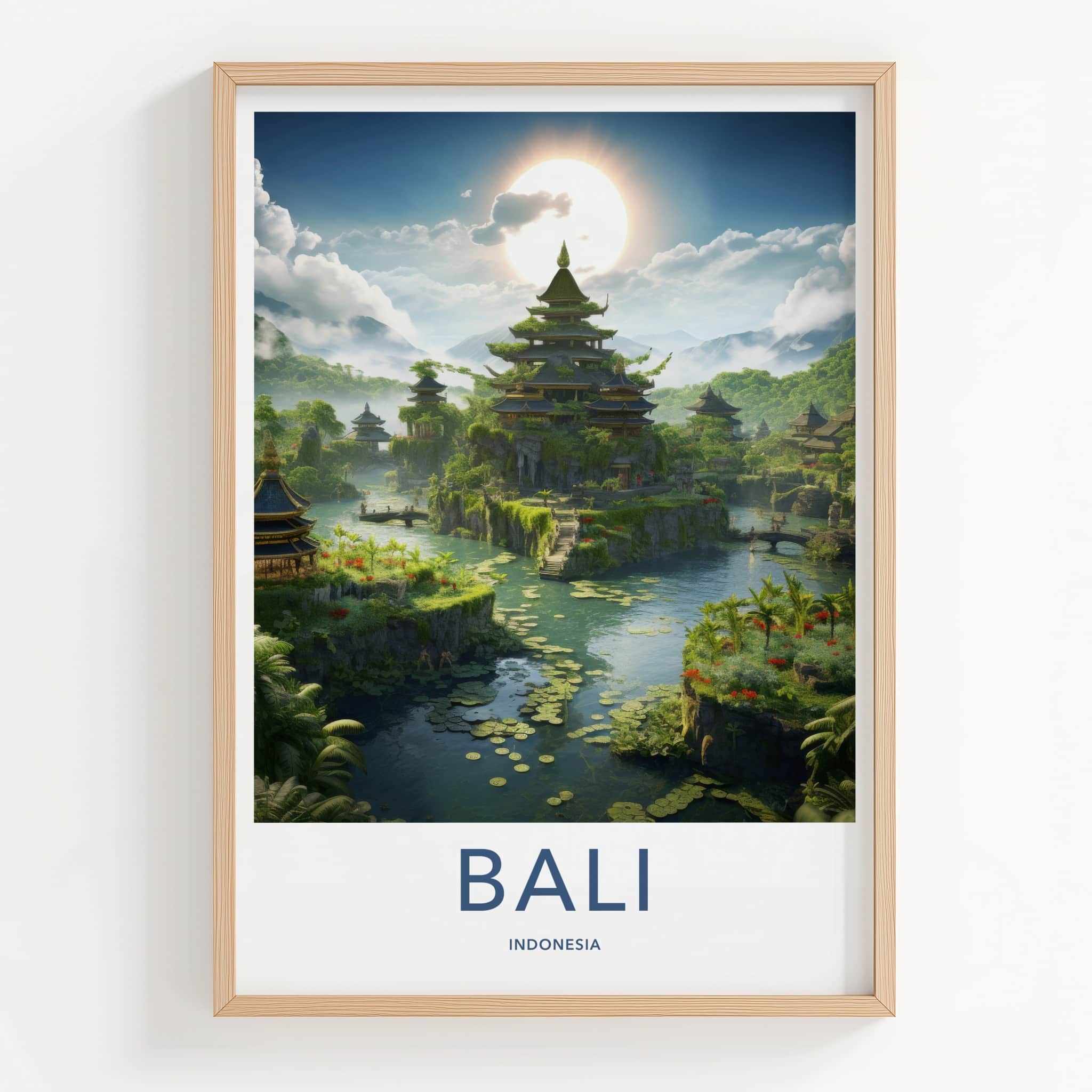 Bali Poster - Indonesia Travel Art - Lush Temple Landscape Home Decor