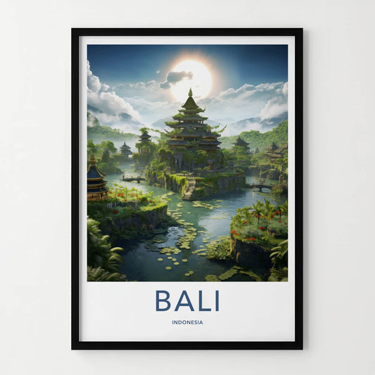 Bali Poster - Indonesia Travel Art - Lush Temple Landscape Home Decor