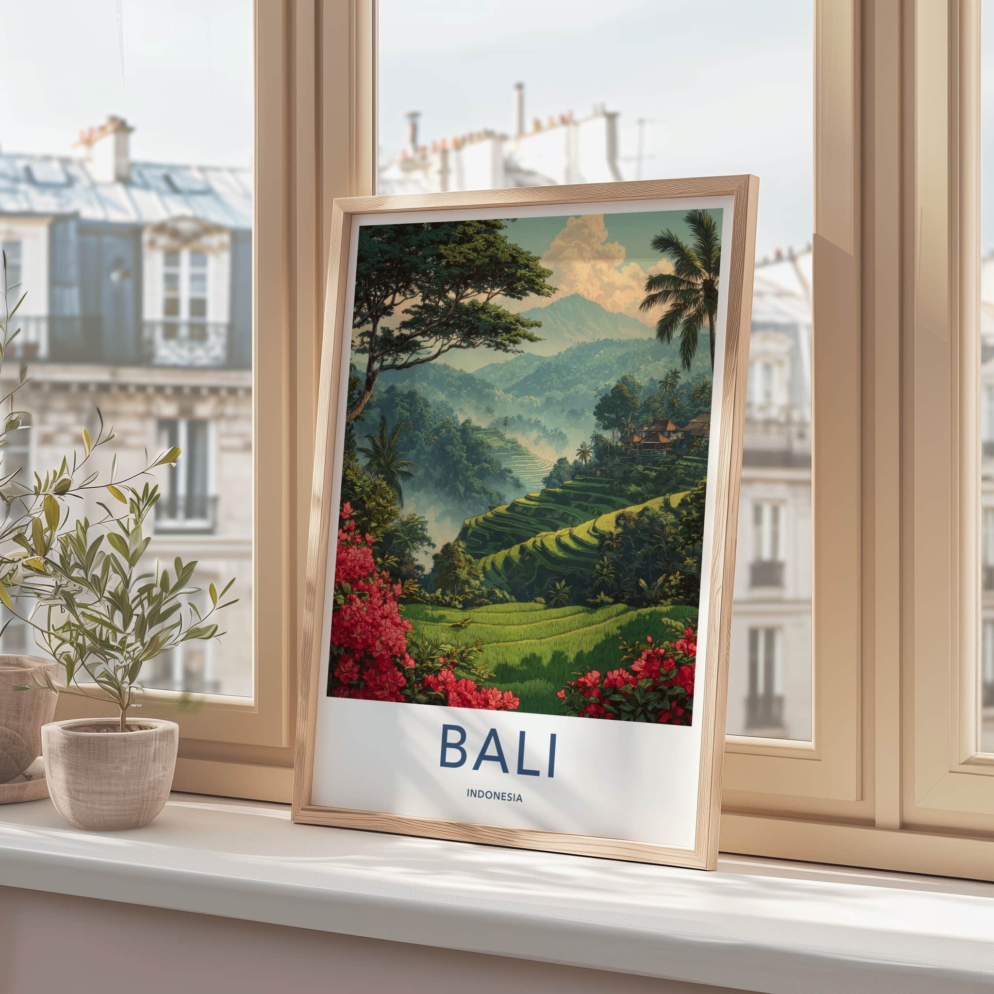 Bali Poster - Indonesia Travel Art - Misty Rice Fields Home Decor