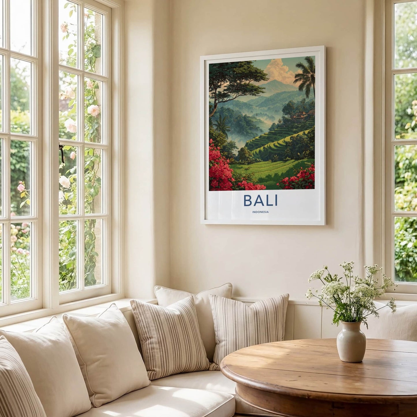 Bali Poster - Indonesia Travel Art - Misty Rice Fields Home Decor