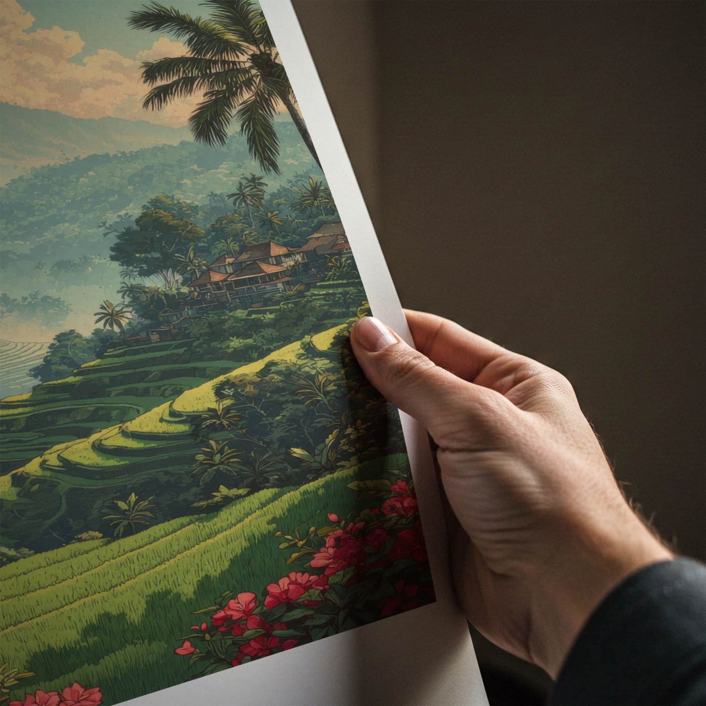 Bali Poster - Indonesia Travel Art - Misty Rice Fields Home Decor