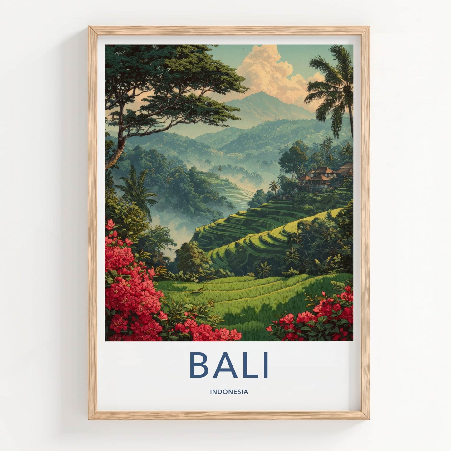 Bali Poster - Indonesia Travel Art - Misty Rice Fields Home Decor