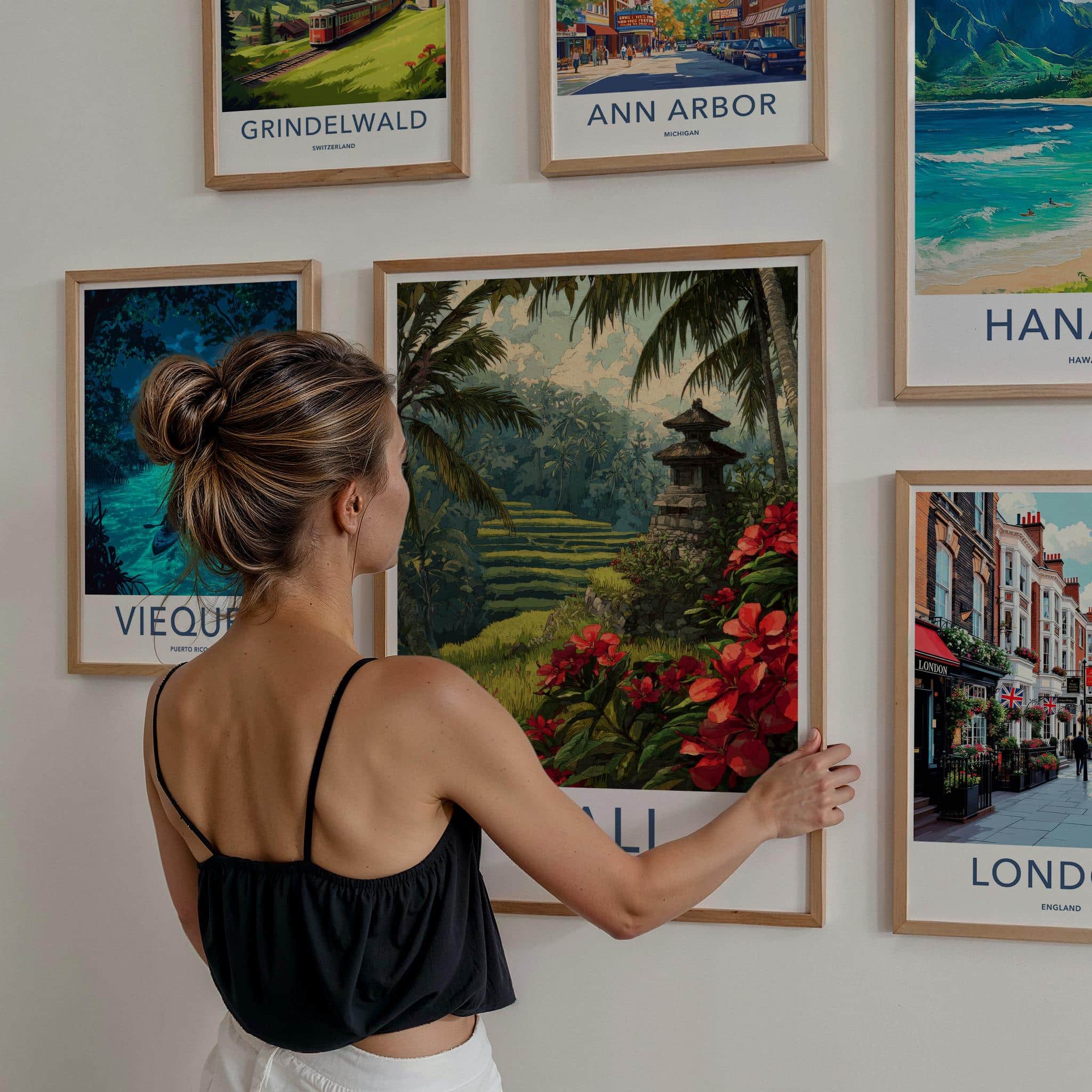 Bali Poster - Indonesia Travel Art - Terrace Temple Bloom Home Decor
