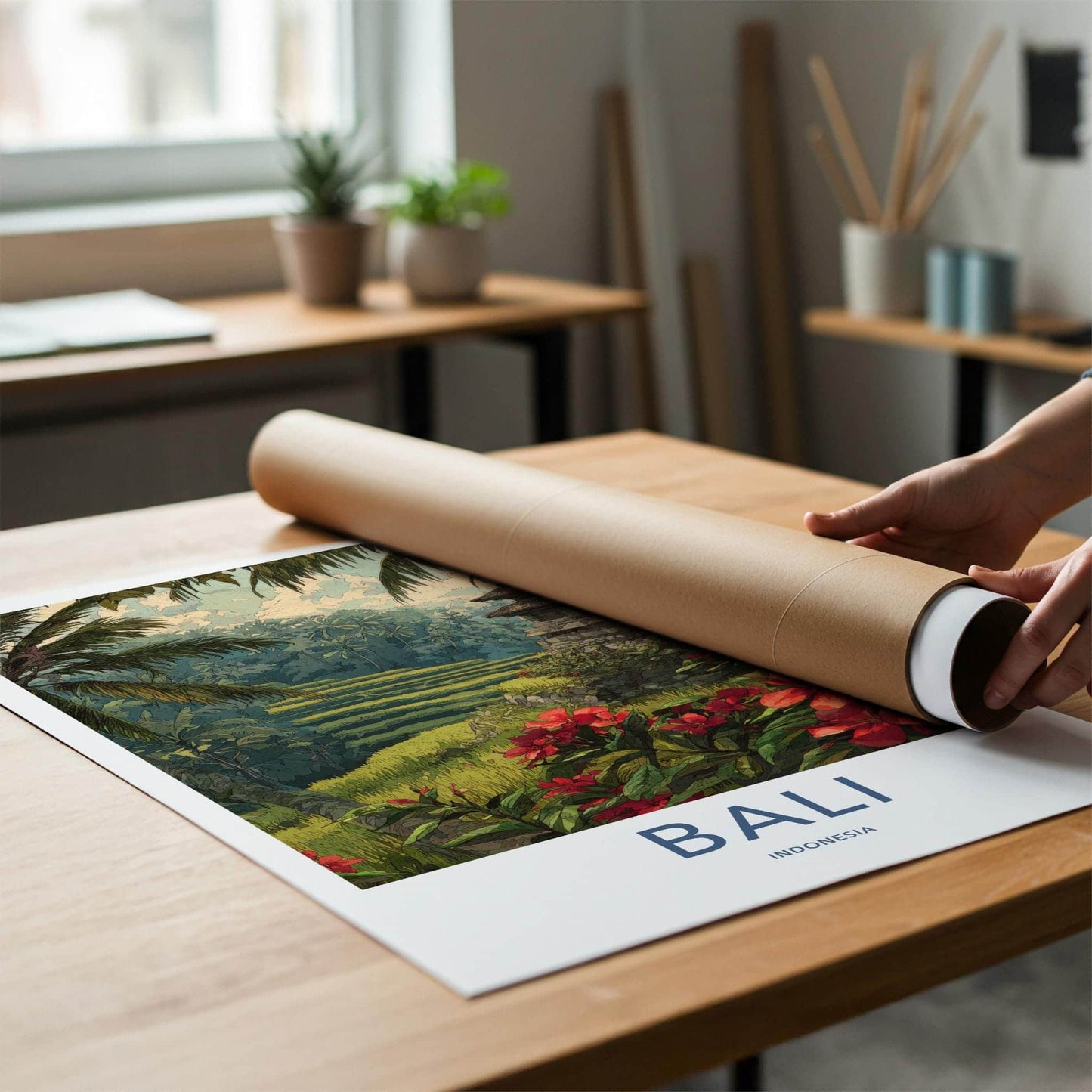 Bali Poster - Indonesia Travel Art - Terrace Temple Bloom Home Decor