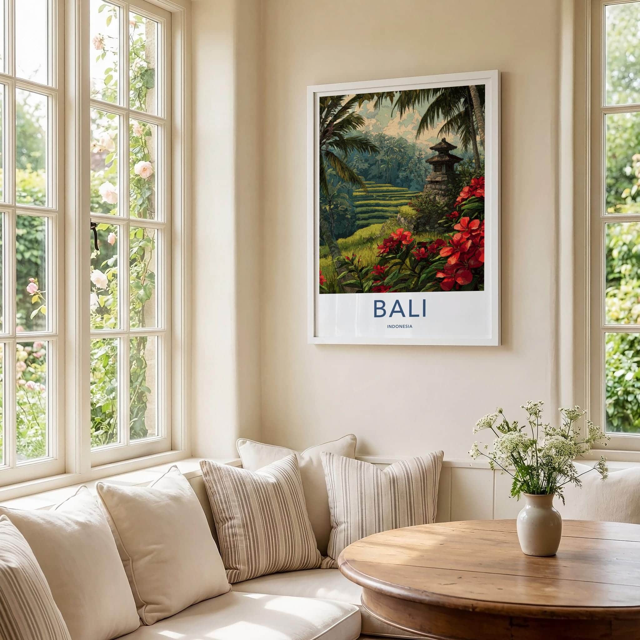 Bali Poster - Indonesia Travel Art - Terrace Temple Bloom Home Decor