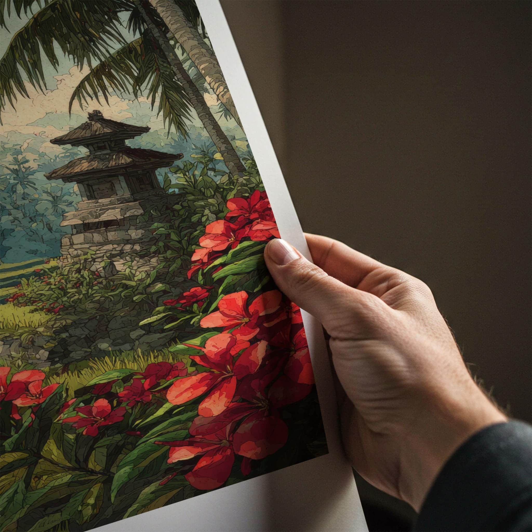 Bali Poster - Indonesia Travel Art - Terrace Temple Bloom Home Decor