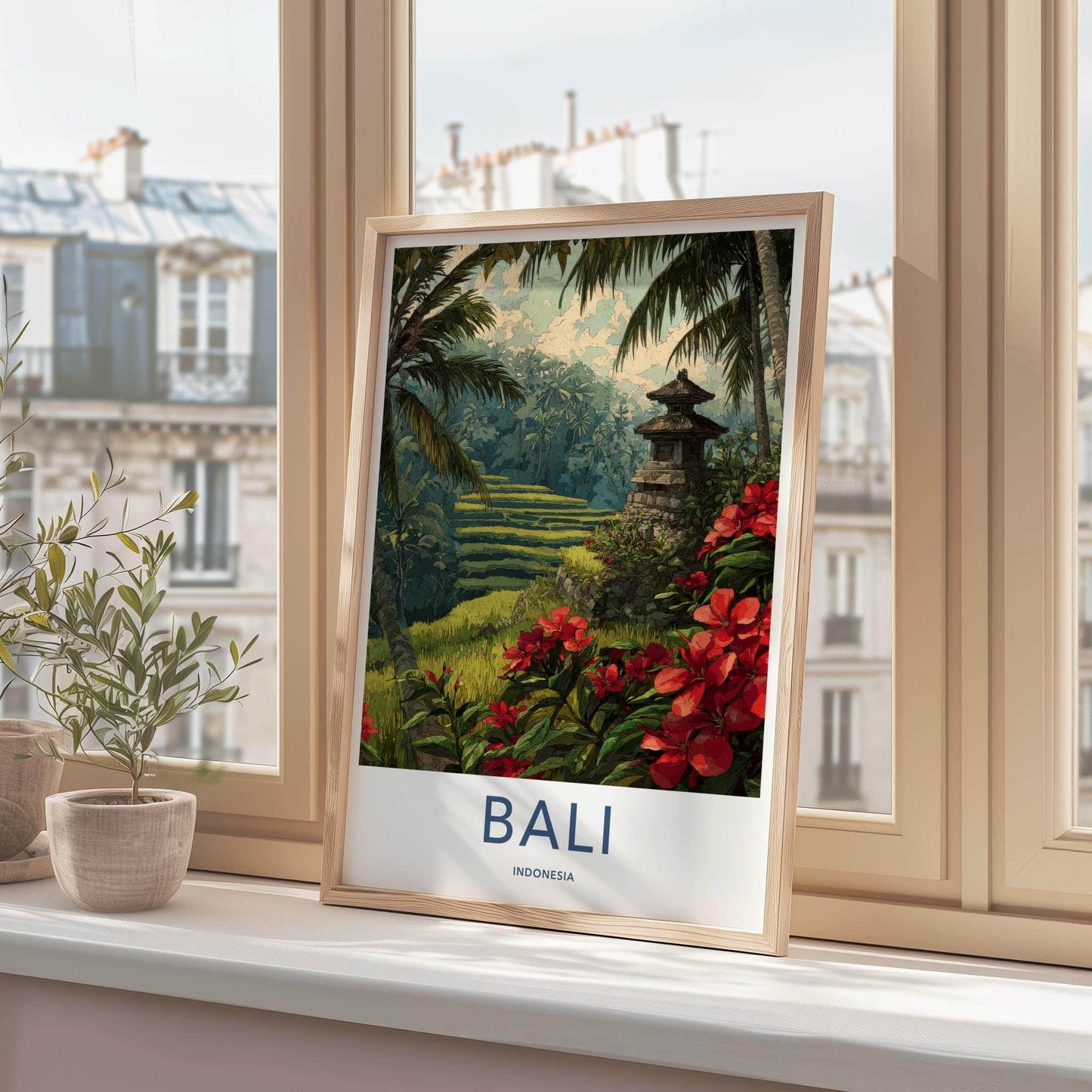 Bali Poster - Indonesia Travel Art - Terrace Temple Bloom Home Decor