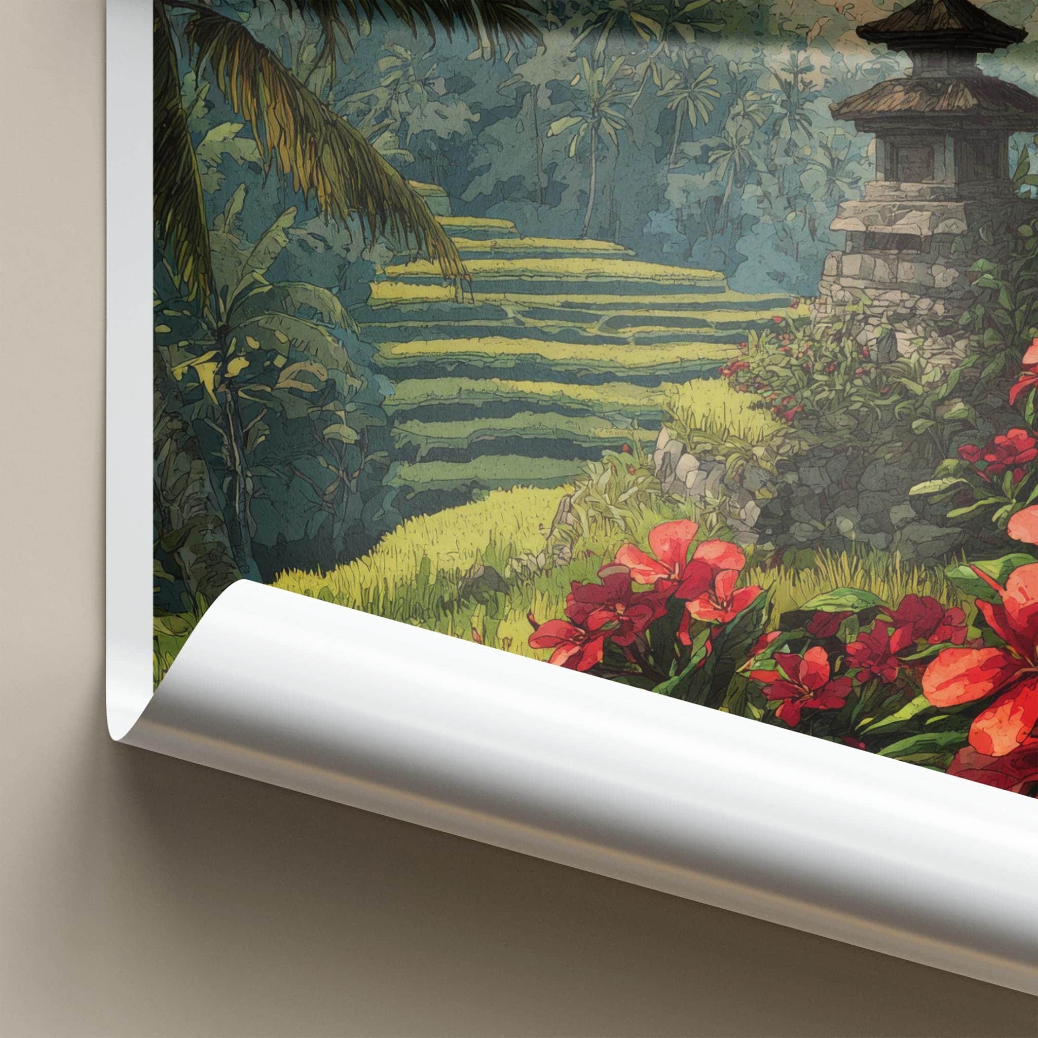 Bali Poster - Indonesia Travel Art - Terrace Temple Bloom Home Decor
