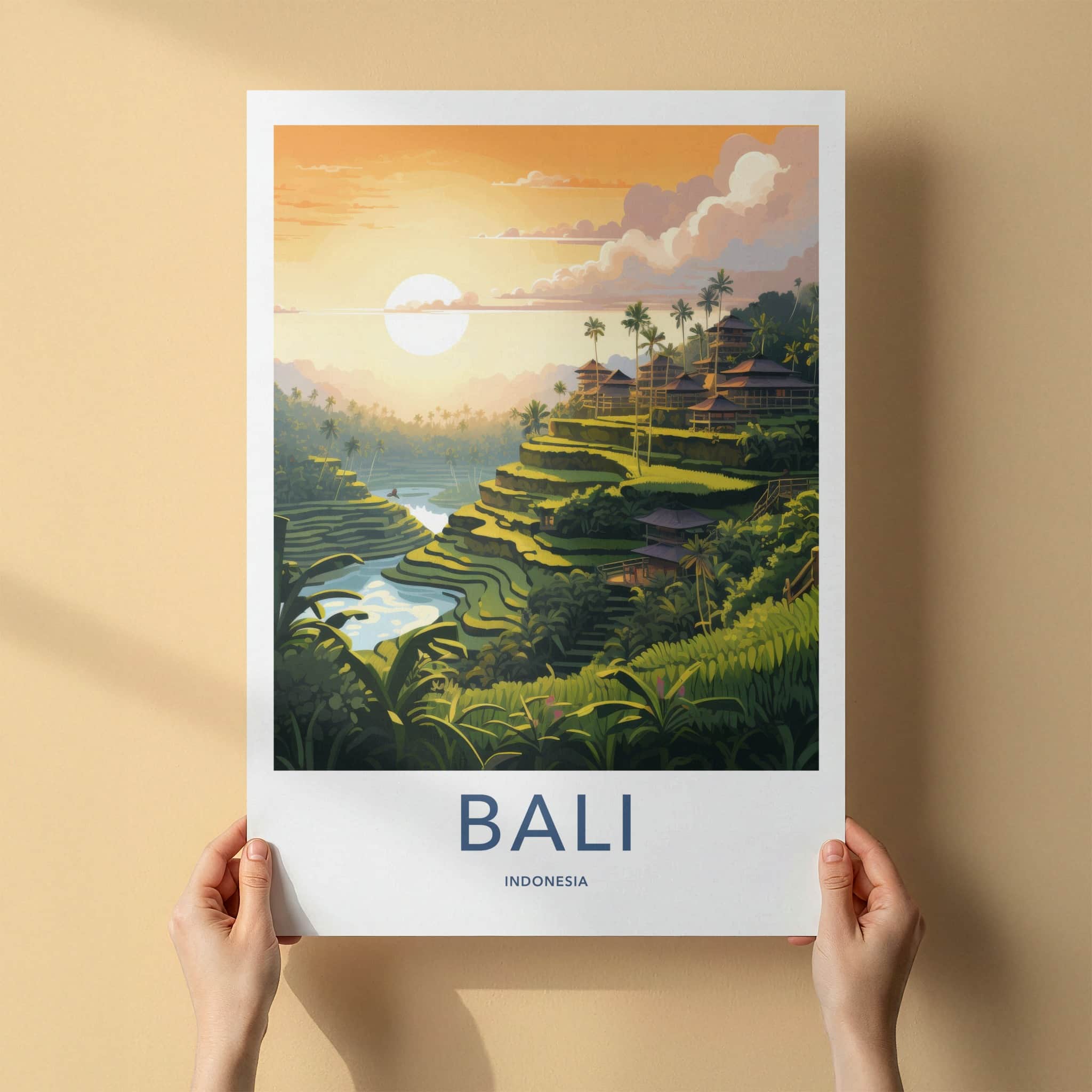 Bali Poster - Indonesia Travel Art - Terraced Rice Paddies Home Decor