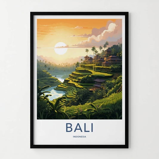 Bali Poster - Indonesia Travel Art - Terraced Rice Paddies Home Decor