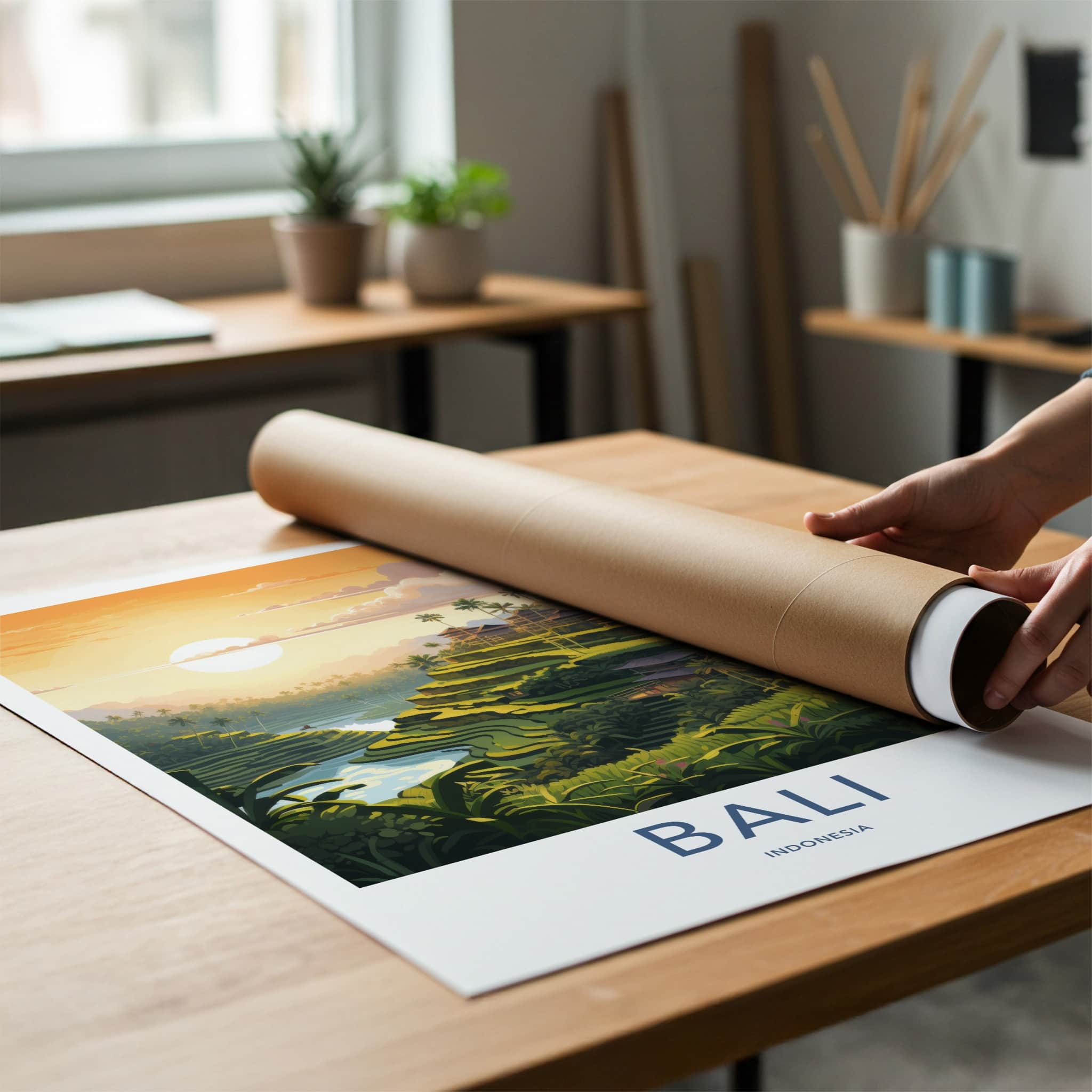 Bali Poster - Indonesia Travel Art - Terraced Rice Paddies Home Decor