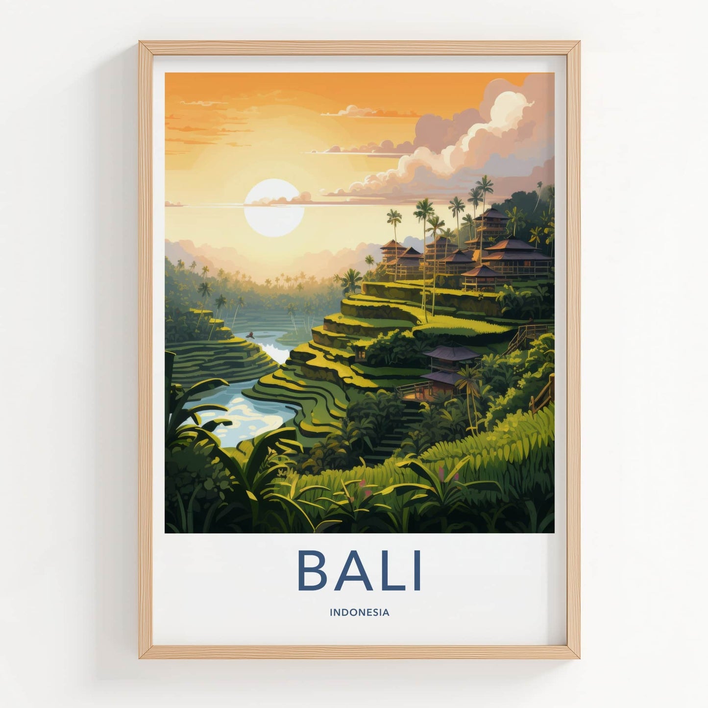 Bali Poster - Indonesia Travel Art - Terraced Rice Paddies Home Decor