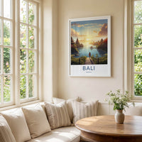Bali Poster - Indonesia Travel Art - Tropical Temple Sunset Home Decor